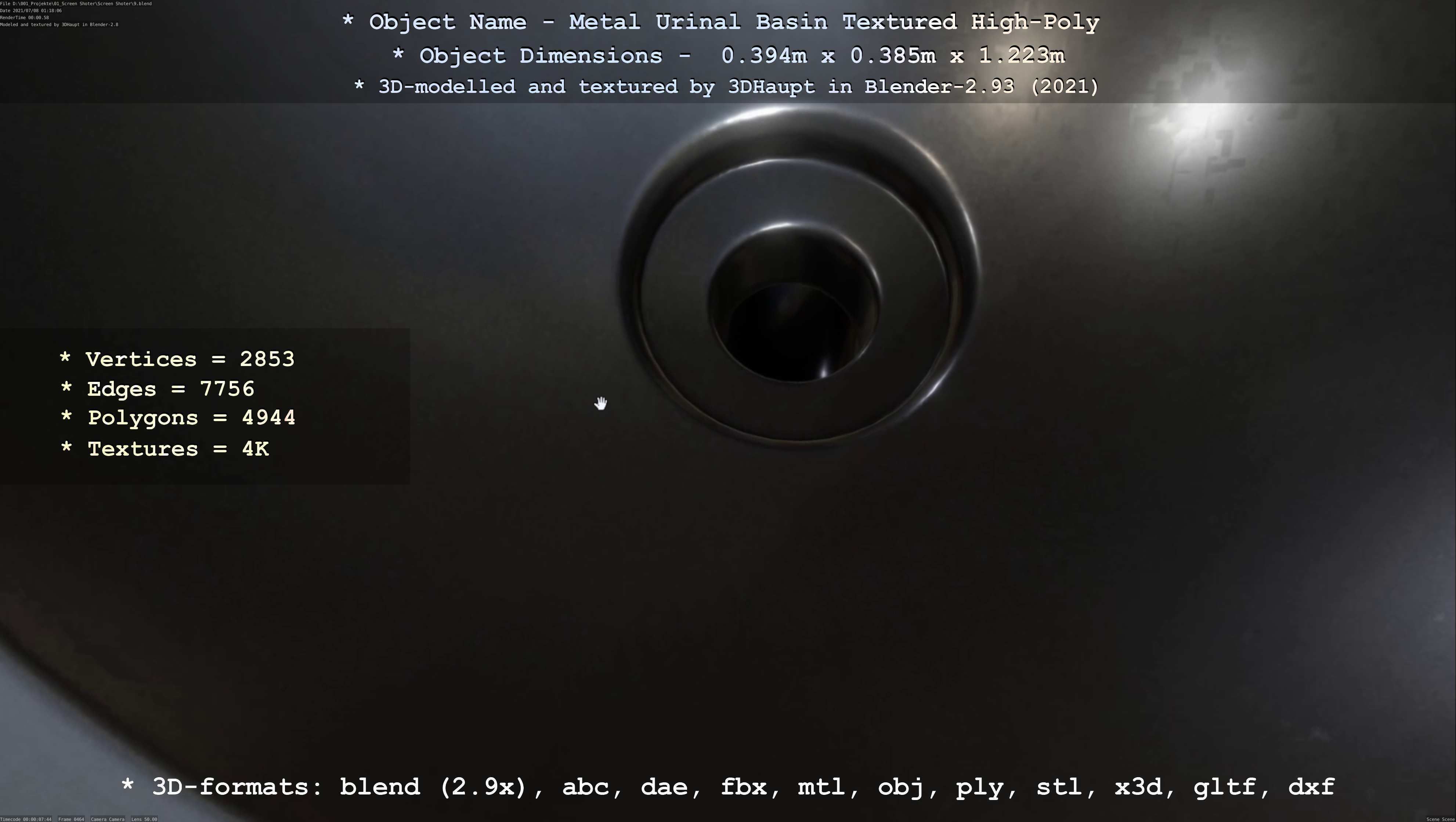 Metal Urinal Basin Textured High-Poly Version 3D model_78