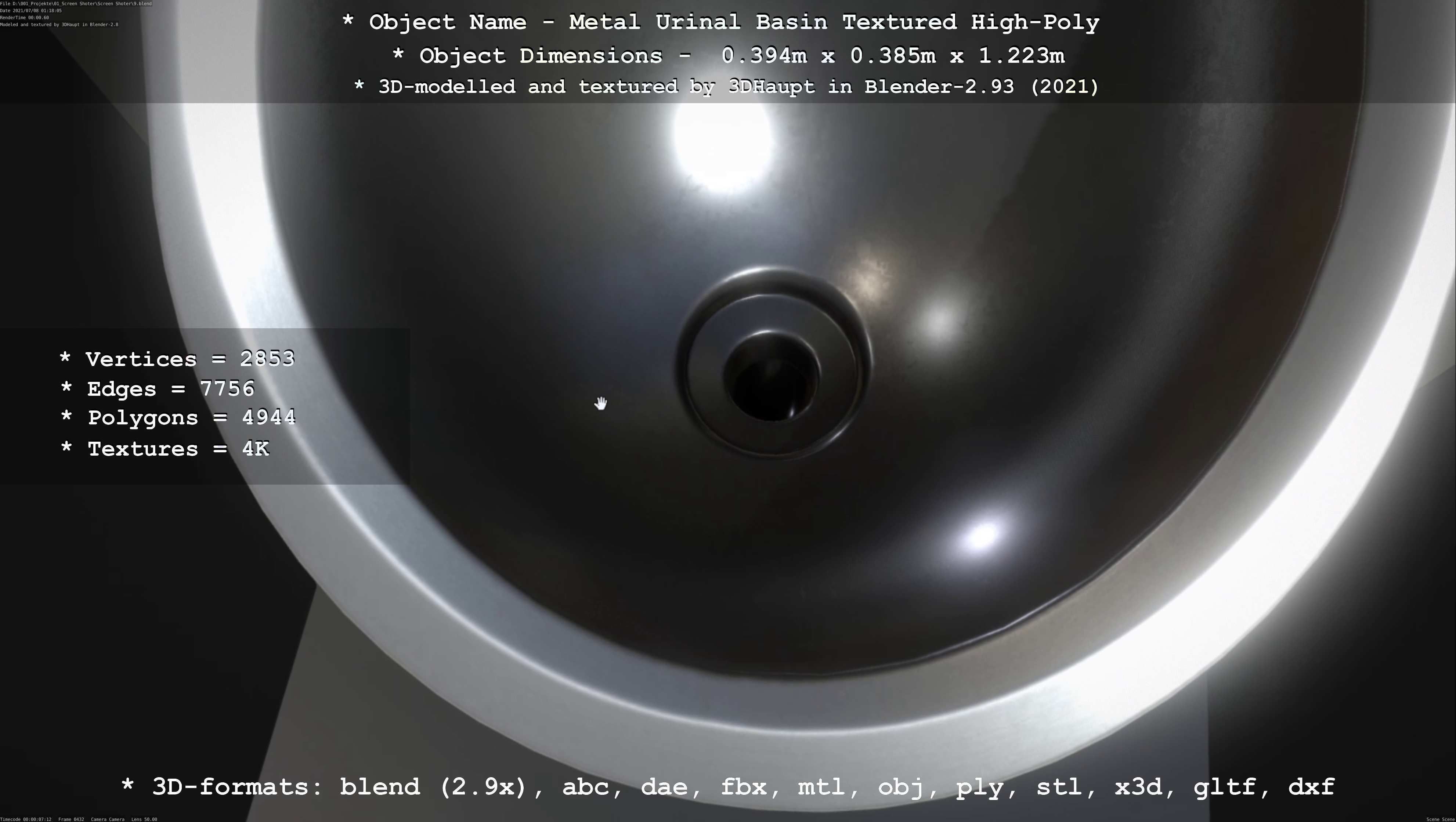 Metal Urinal Basin Textured High-Poly Version 3D model_24