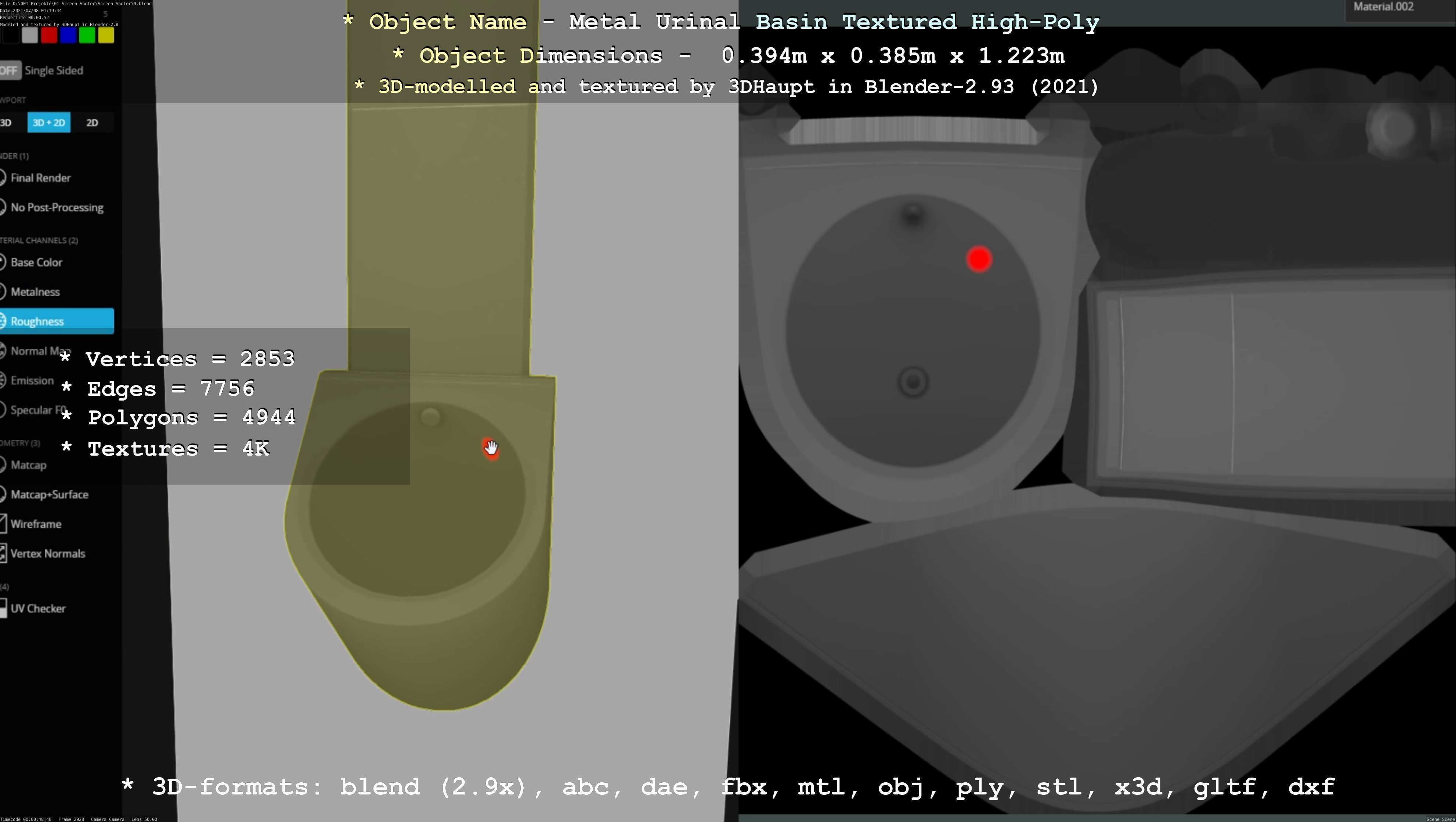 Metal Urinal Basin Textured High-Poly Version 3D model_14