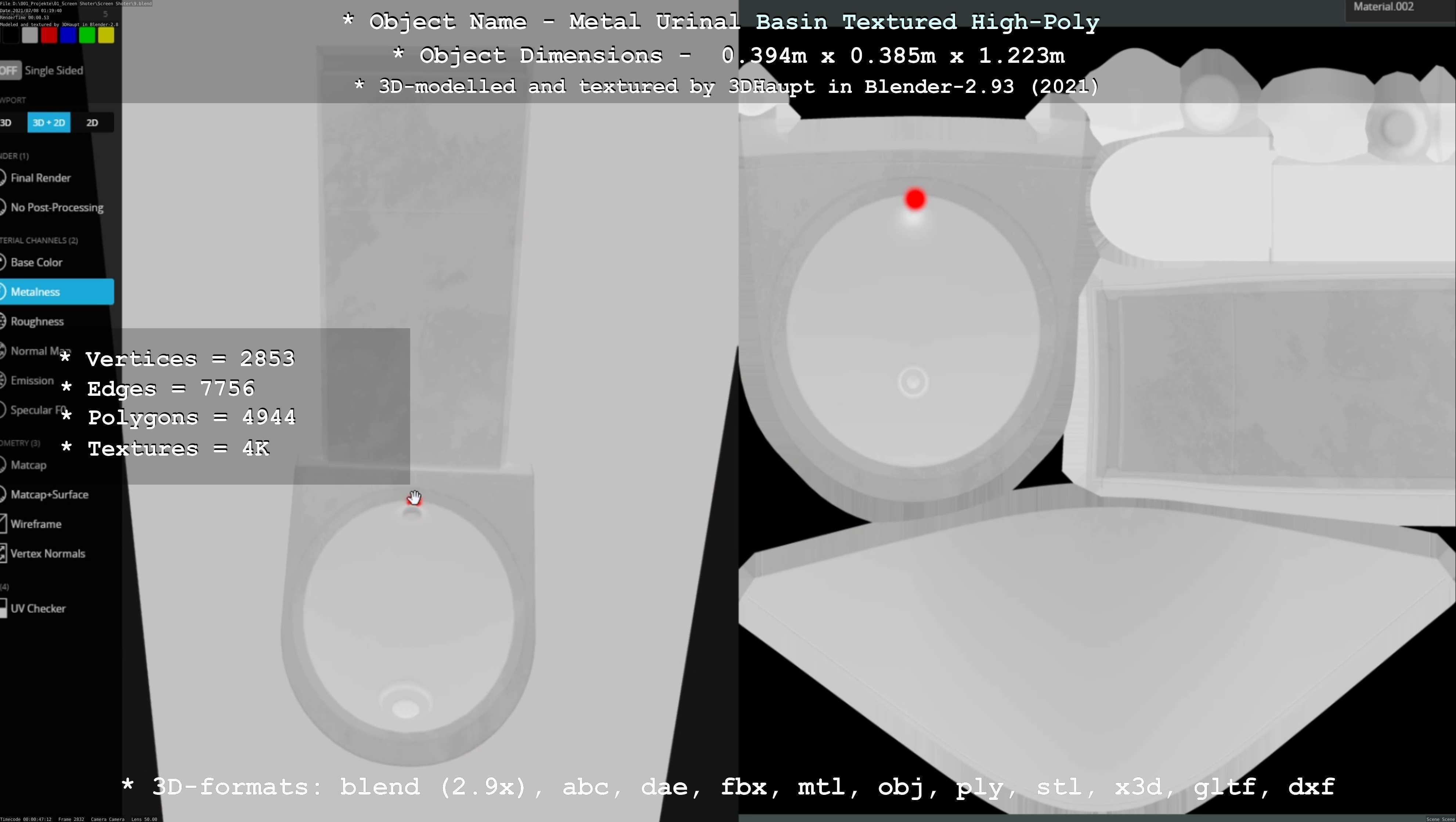 Metal Urinal Basin Textured High-Poly Version 3D model_12