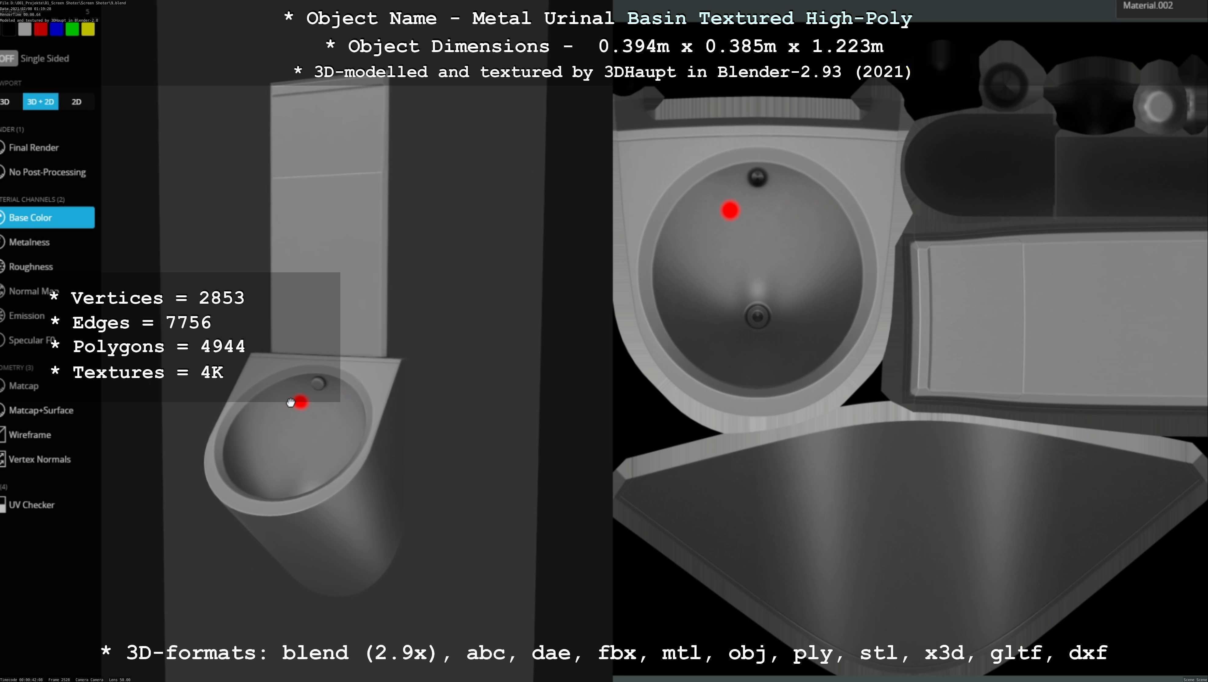 Metal Urinal Basin Textured High-Poly Version 3D model_11