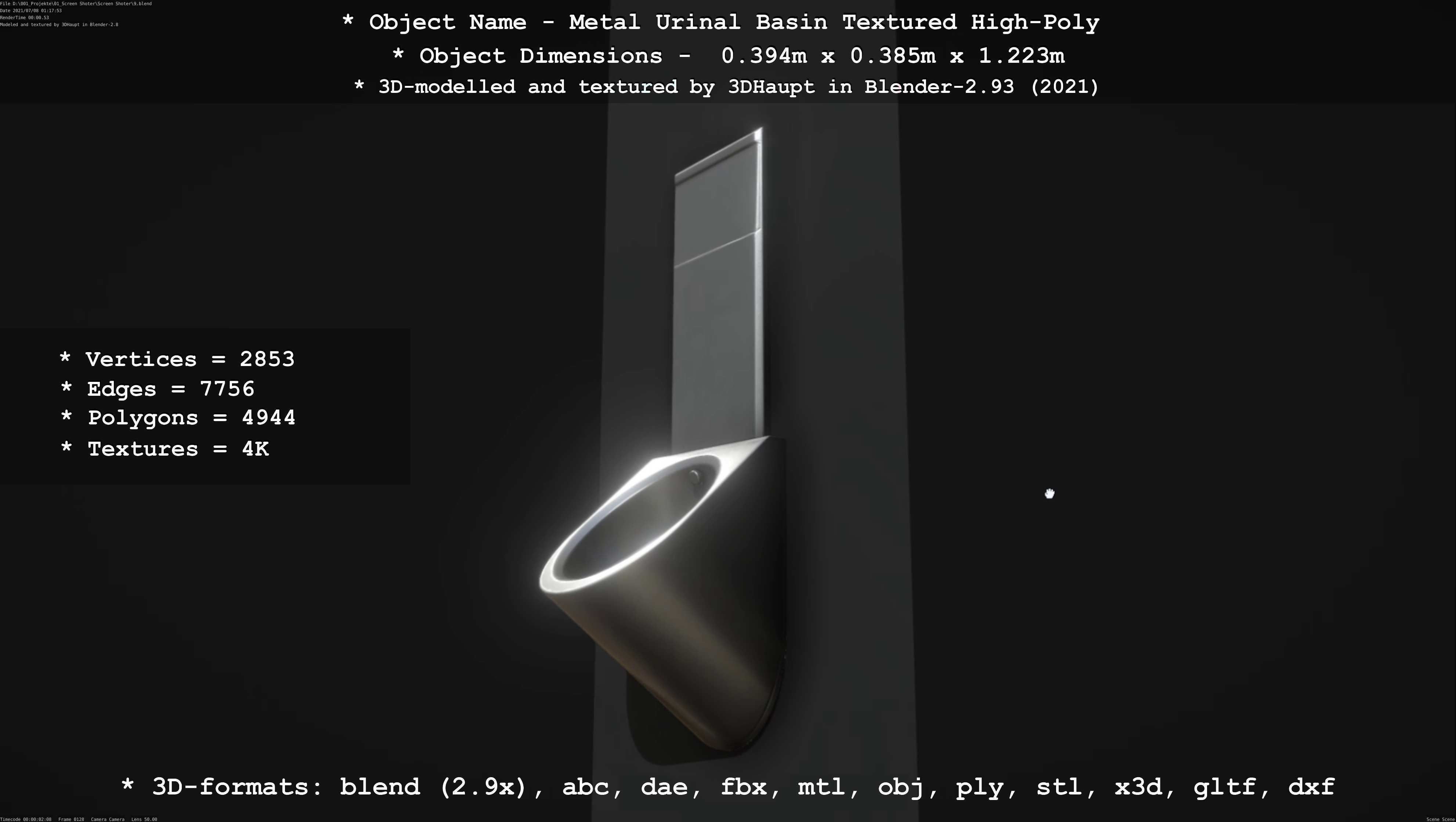 Metal Urinal Basin Textured High-Poly Version 3D model_23