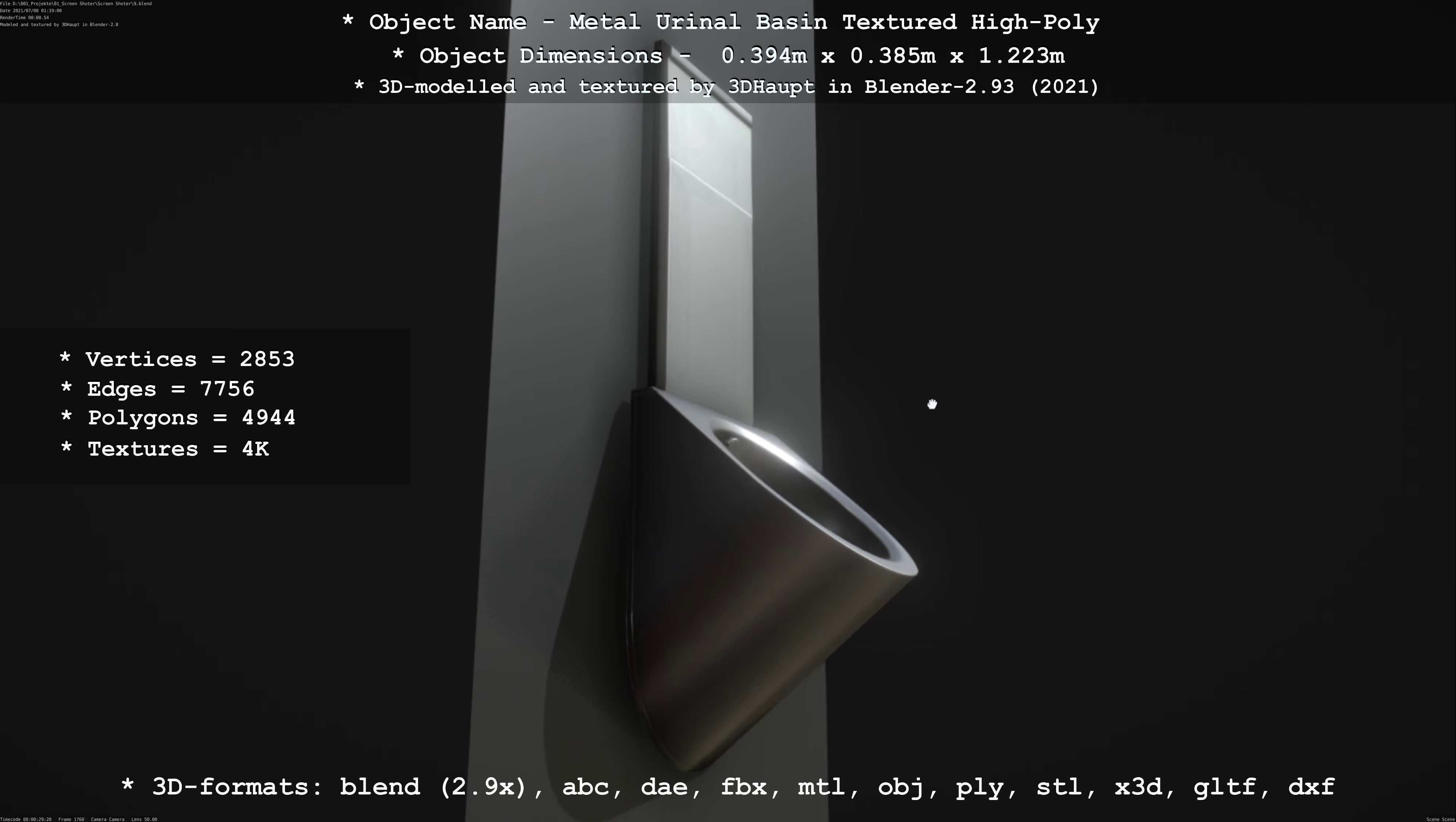 Metal Urinal Basin Textured High-Poly Version 3D model_35