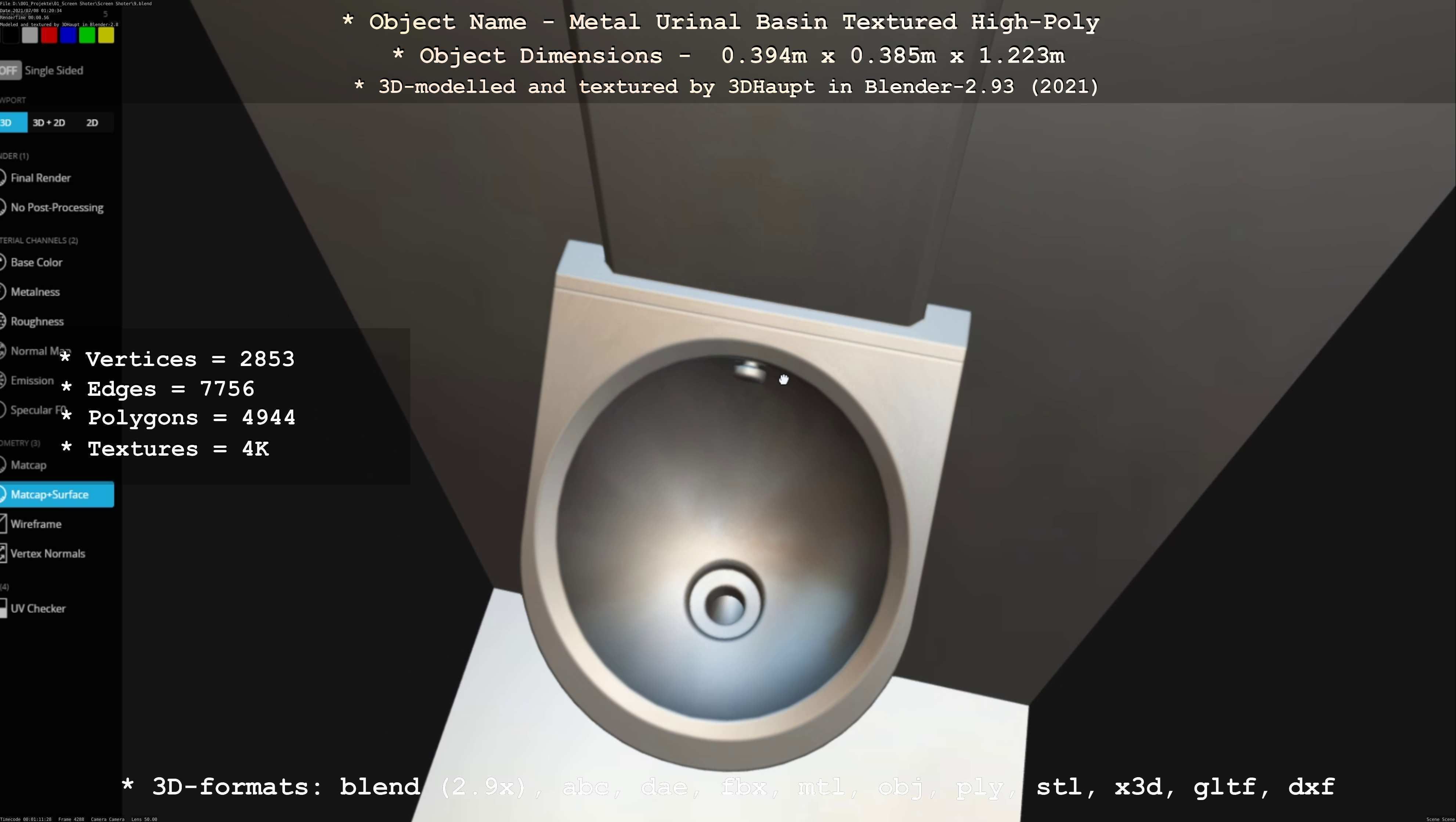 Metal Urinal Basin Textured High-Poly Version 3D model_53