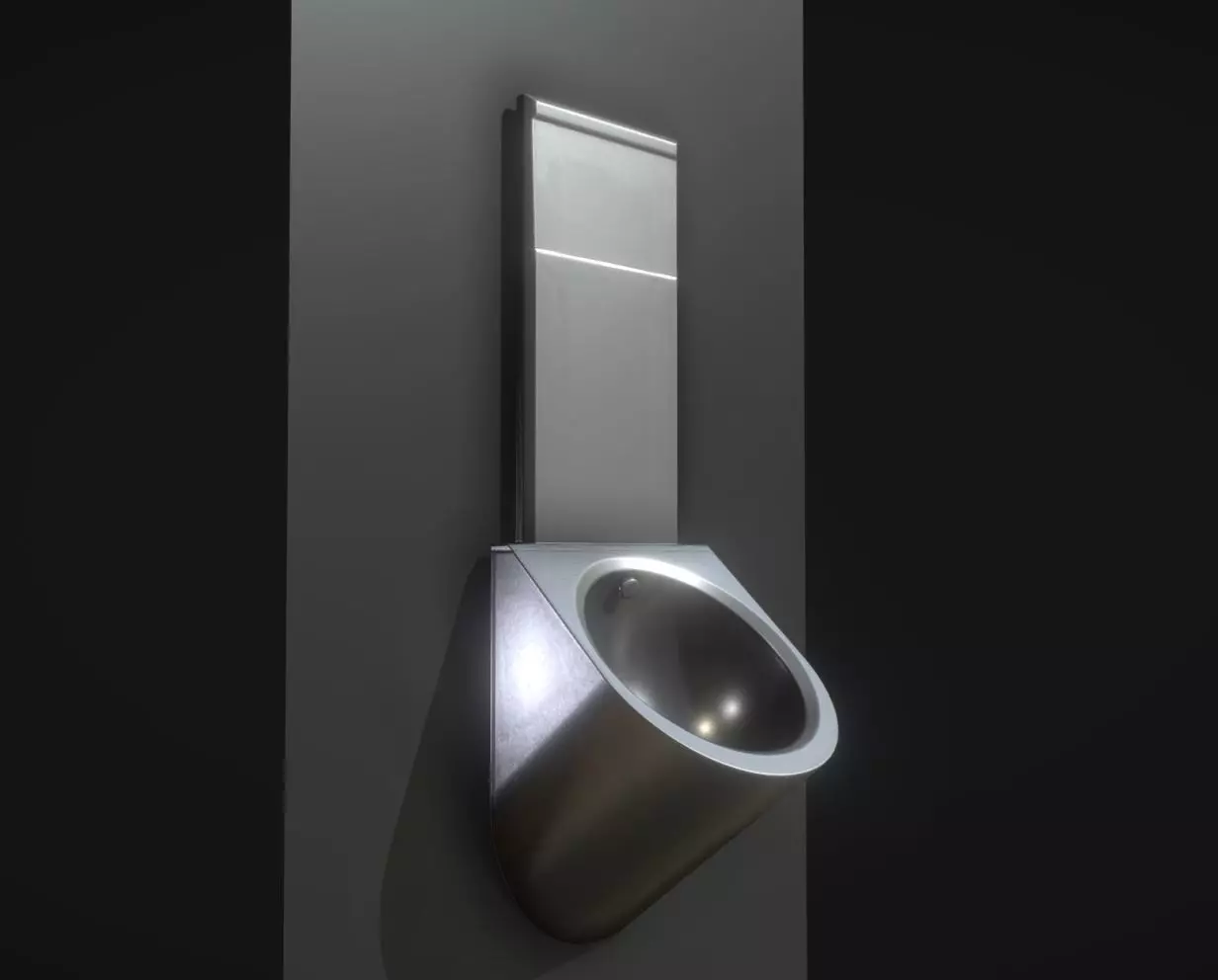 Metal Urinal Basin Textured High-Poly Version 3D model_0