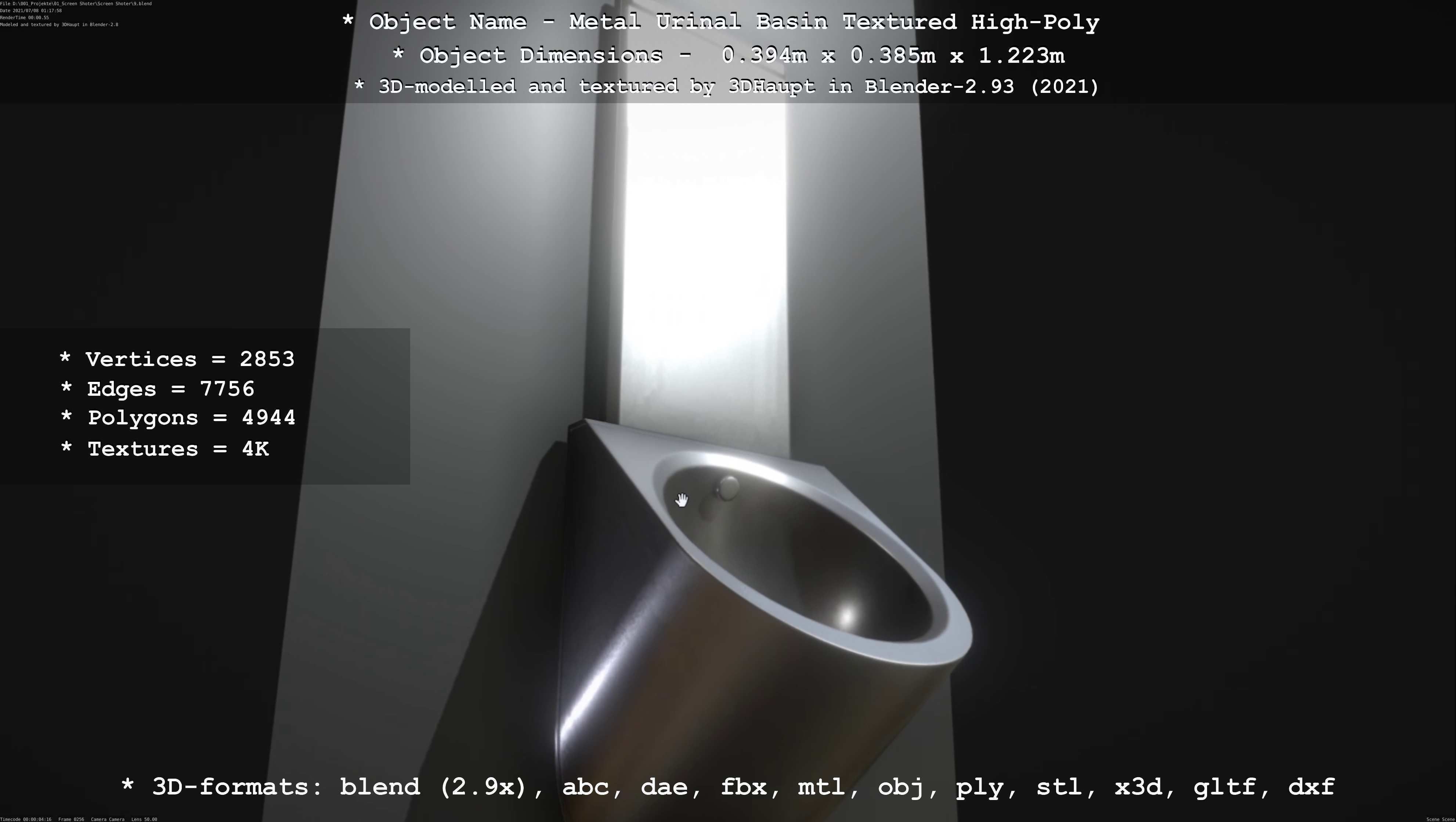 Metal Urinal Basin Textured High-Poly Version 3D model_72