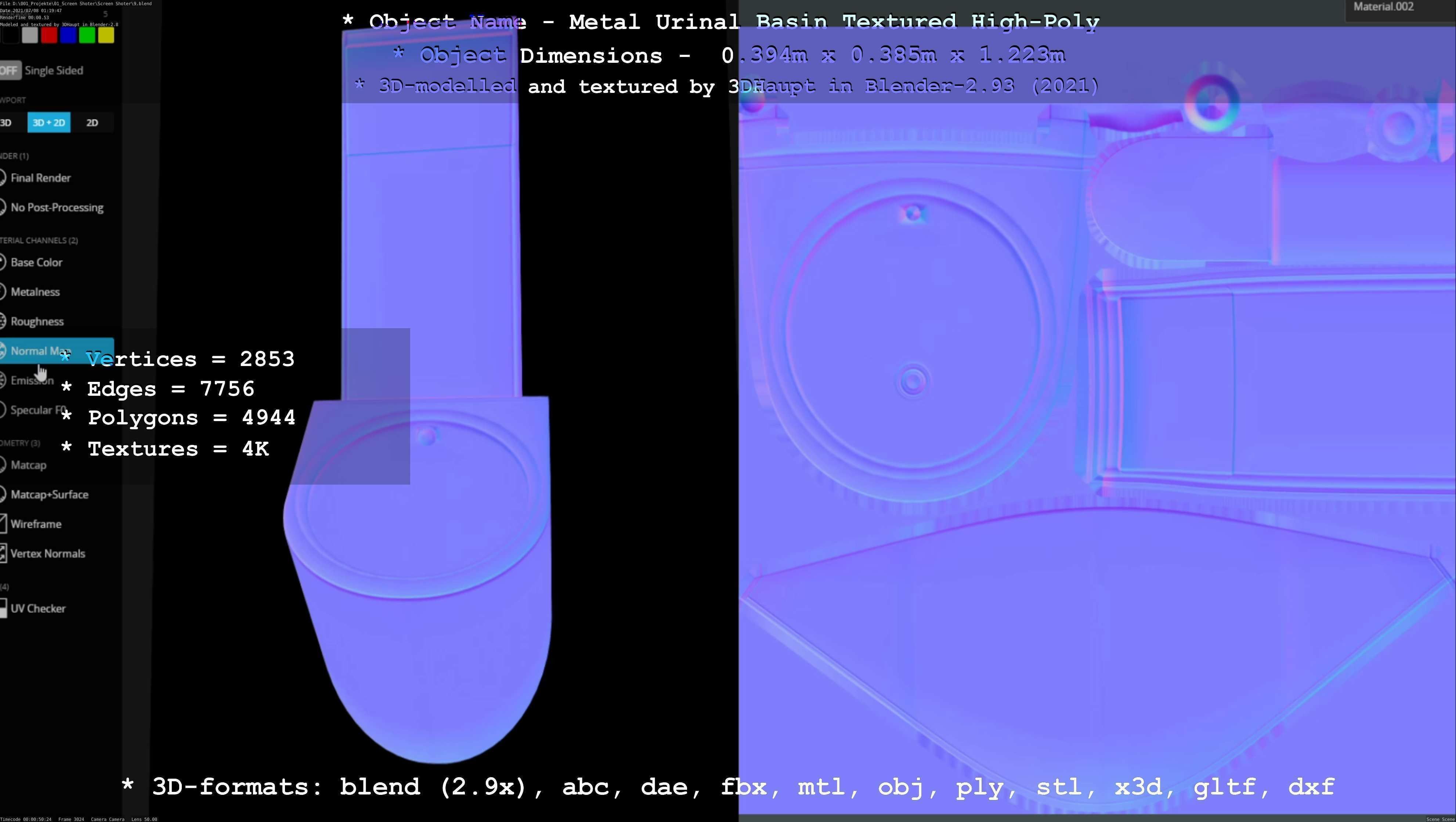 Metal Urinal Basin Textured High-Poly Version 3D model_15