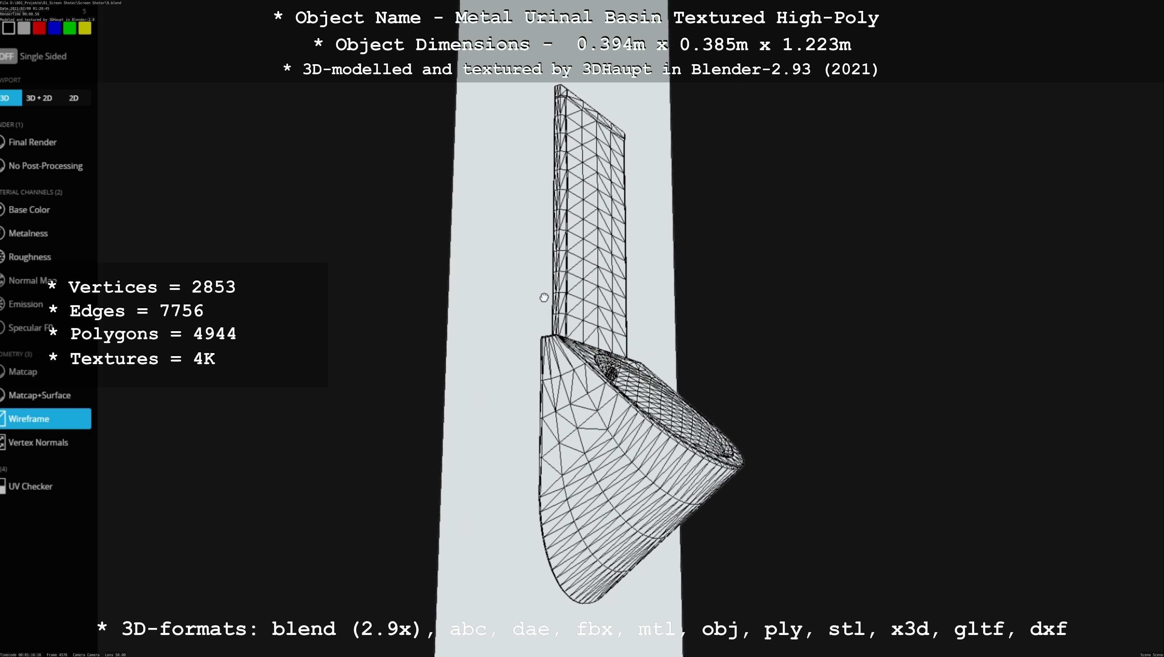 Metal Urinal Basin Textured High-Poly Version 3D model_64