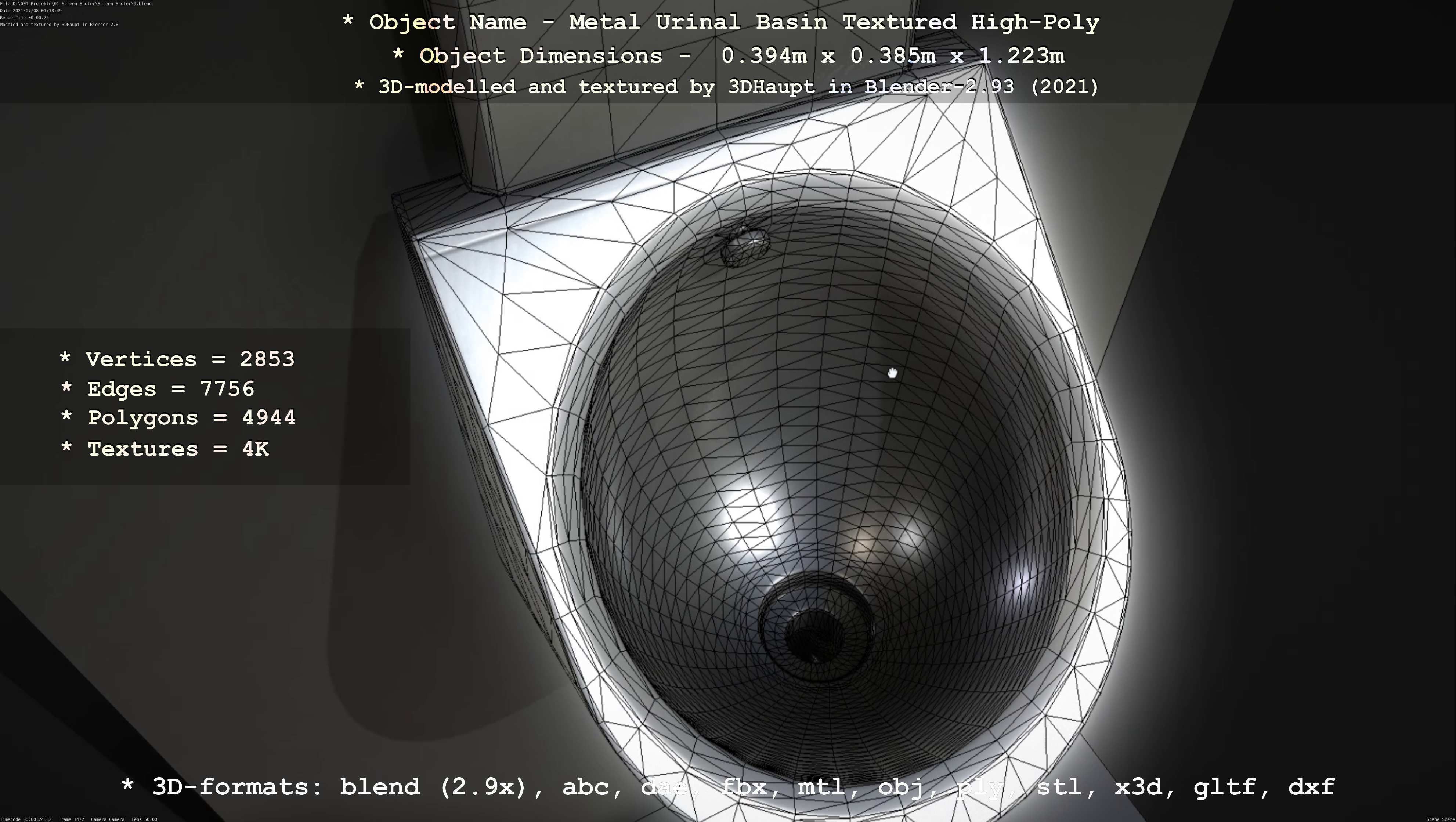 Metal Urinal Basin Textured High-Poly Version 3D model_54