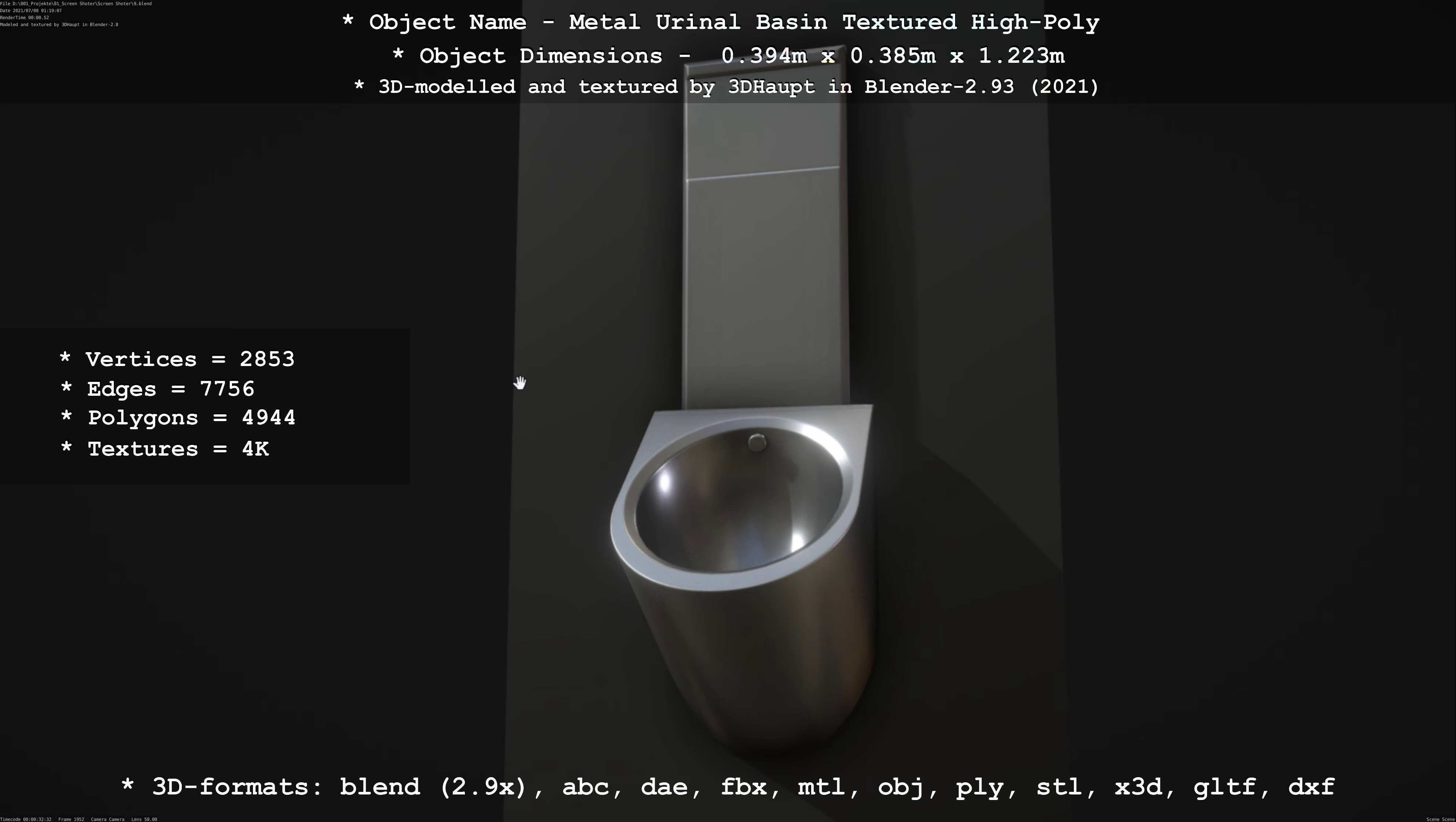 Metal Urinal Basin Textured High-Poly Version 3D model_40