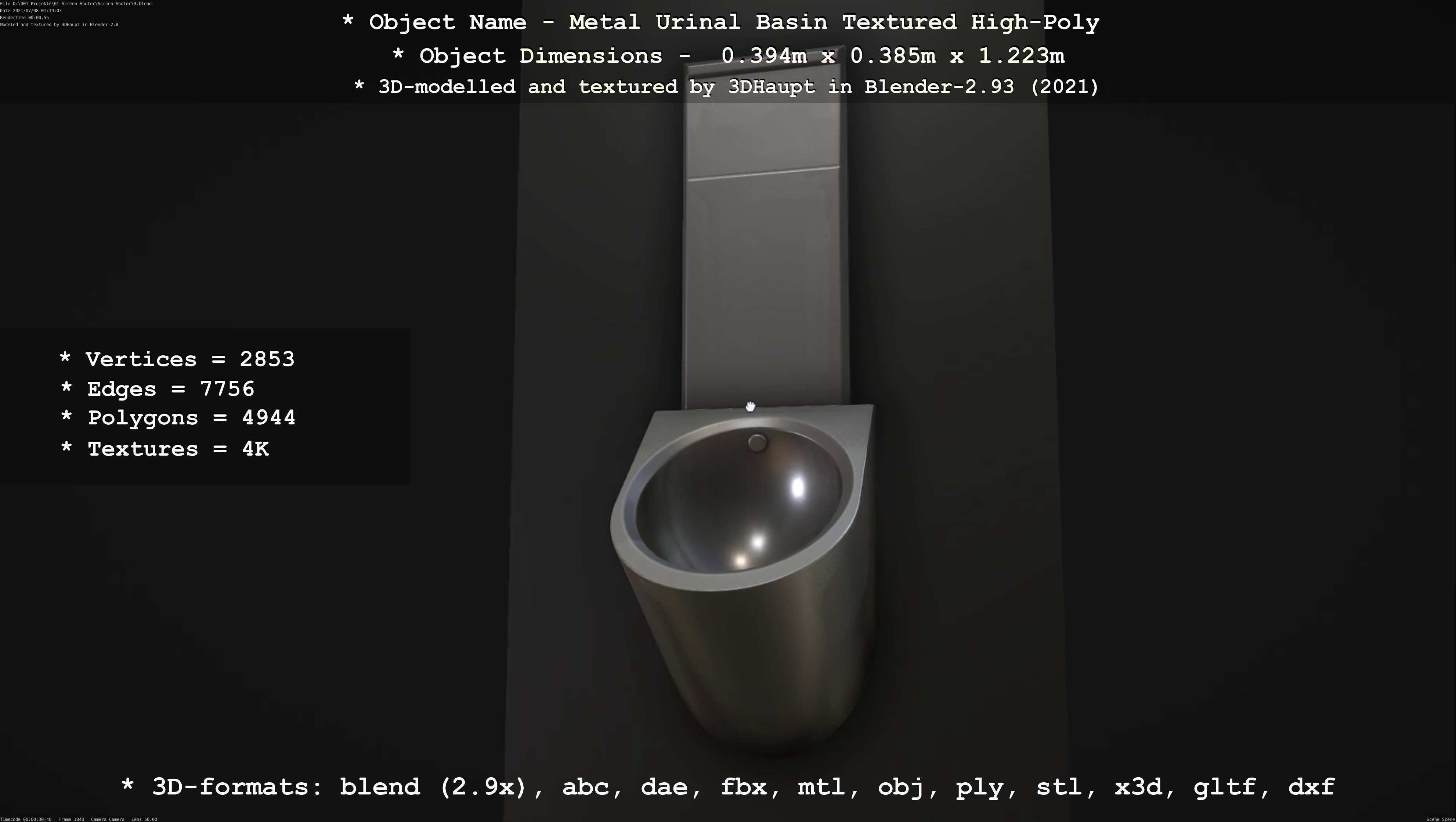 Metal Urinal Basin Textured High-Poly Version 3D model_37