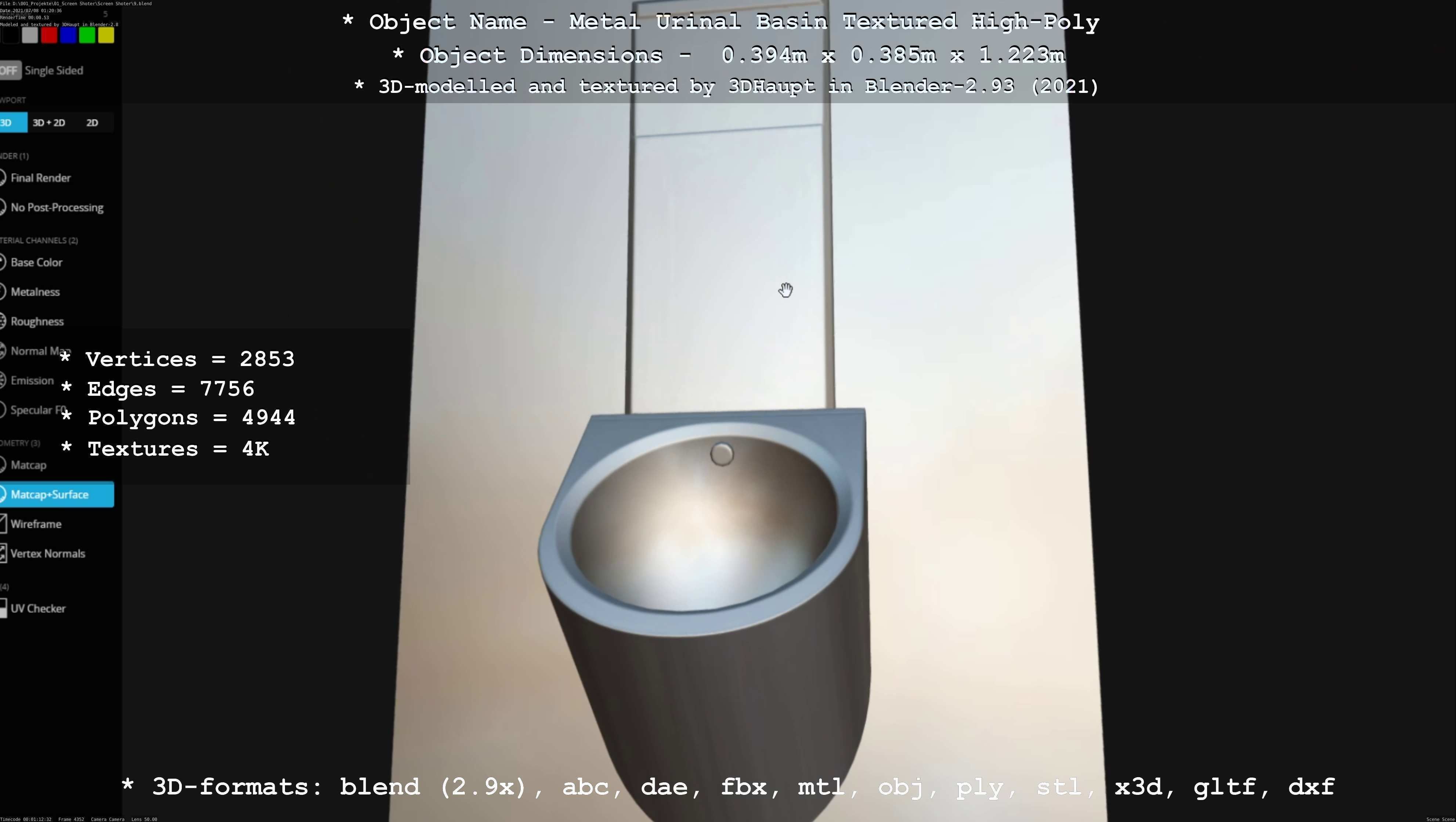 Metal Urinal Basin Textured High-Poly Version 3D model_56