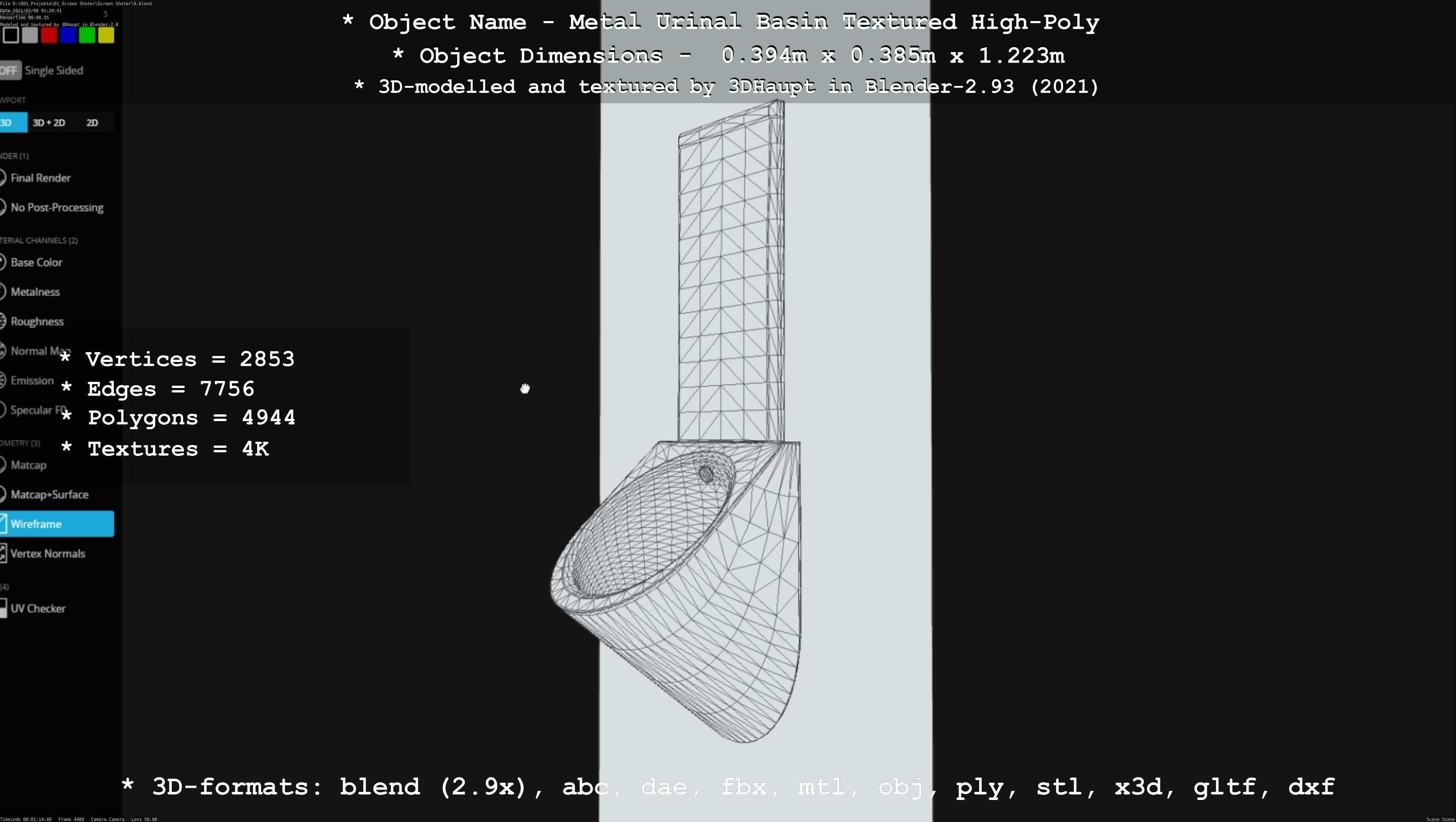 Metal Urinal Basin Textured High-Poly Version 3D model_61