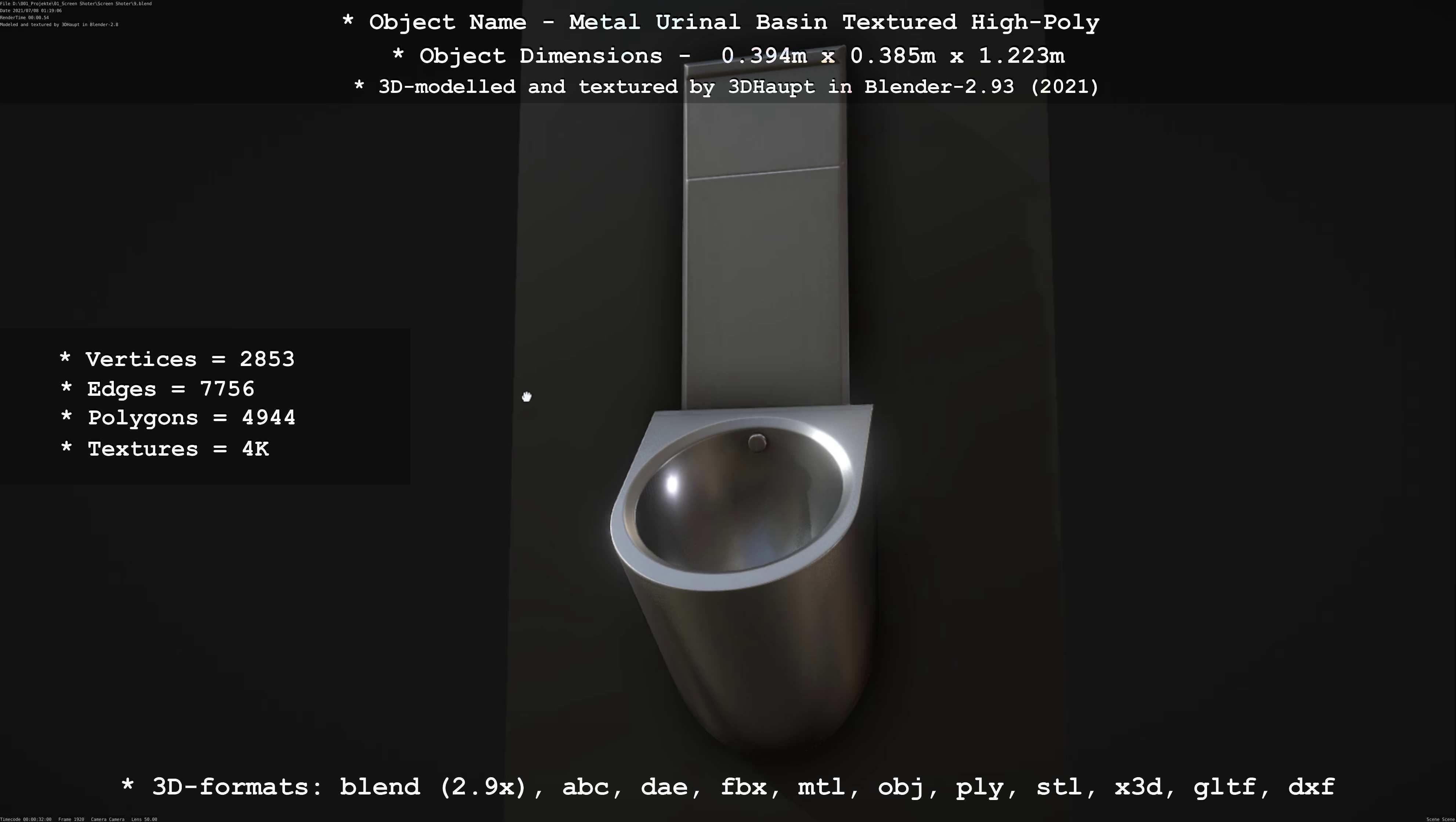 Metal Urinal Basin Textured High-Poly Version 3D model_39