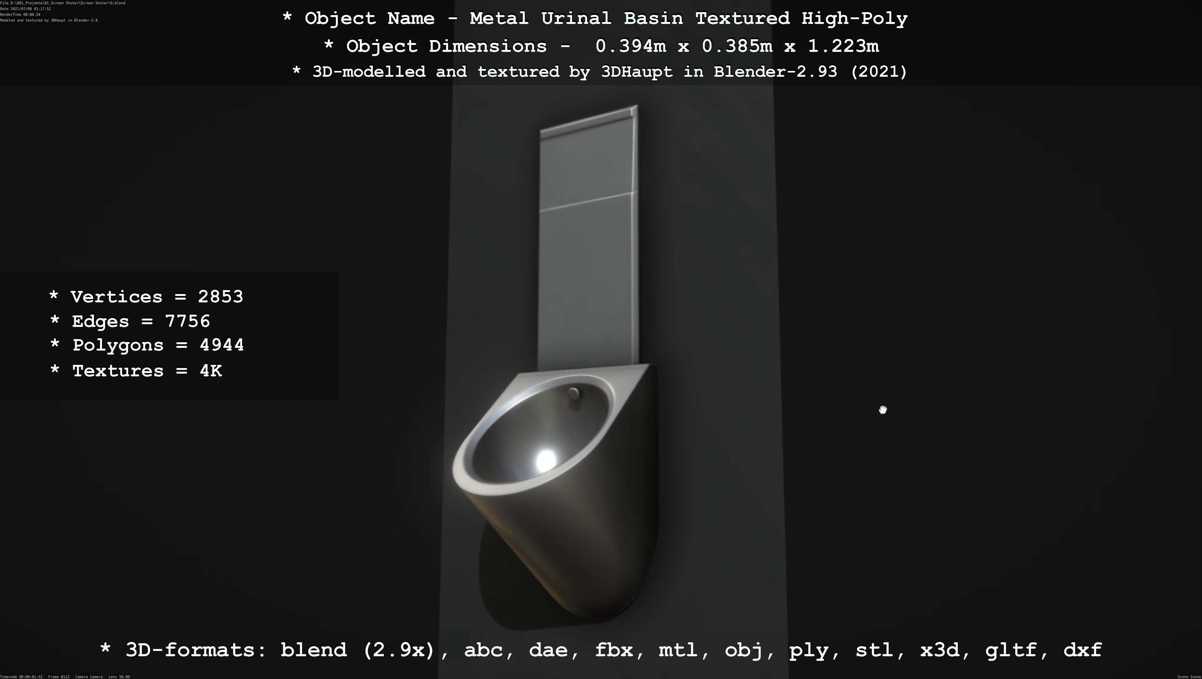 Metal Urinal Basin Textured High-Poly Version 3D model_22