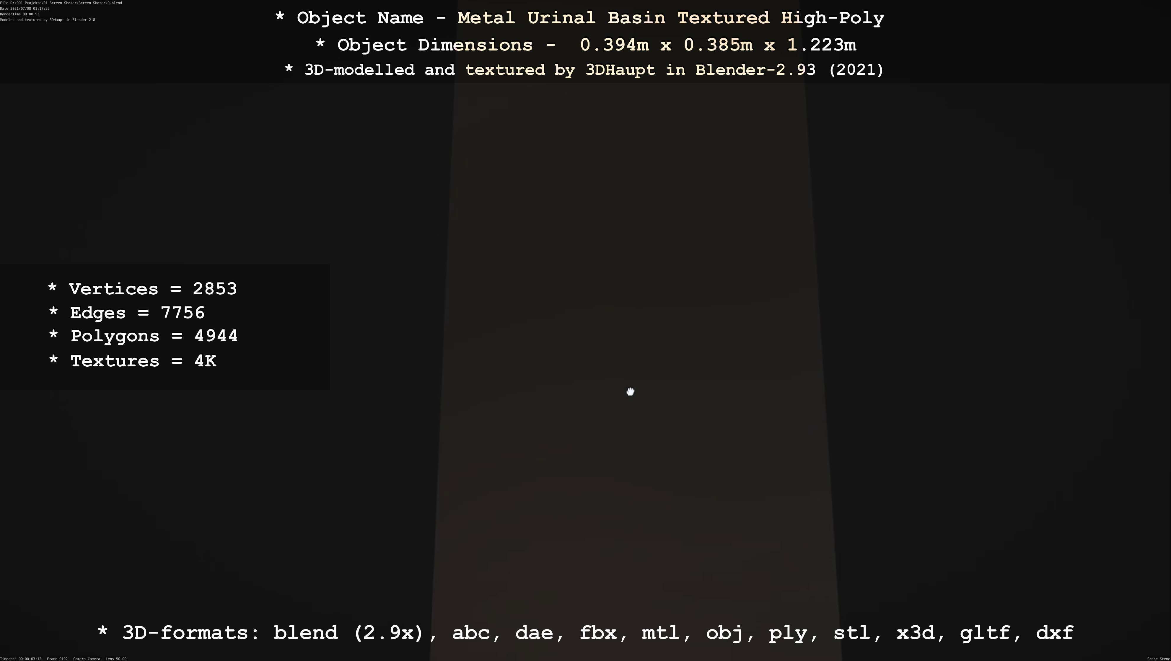 Metal Urinal Basin Textured High-Poly Version 3D model_70