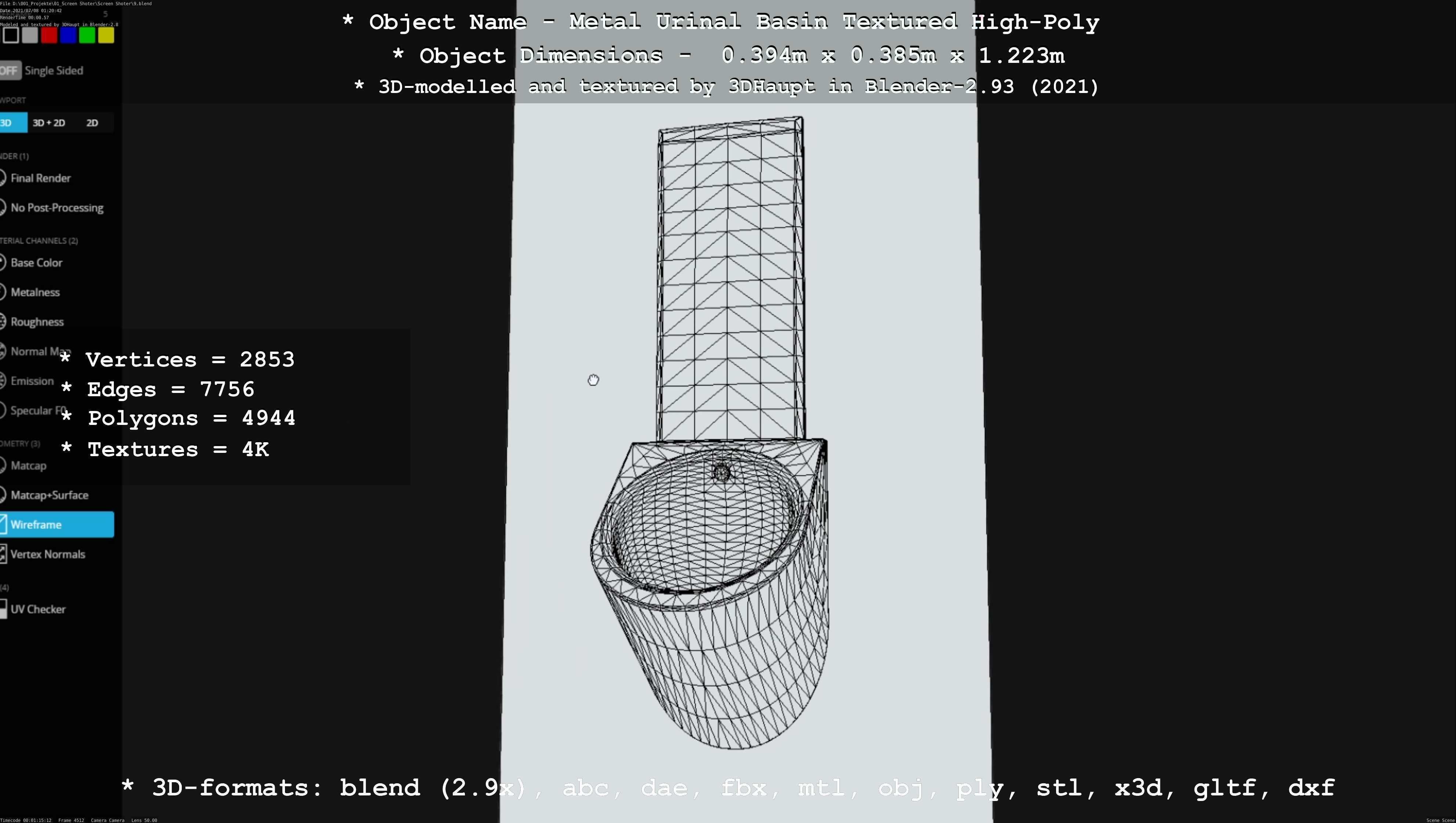 Metal Urinal Basin Textured High-Poly Version 3D model_62
