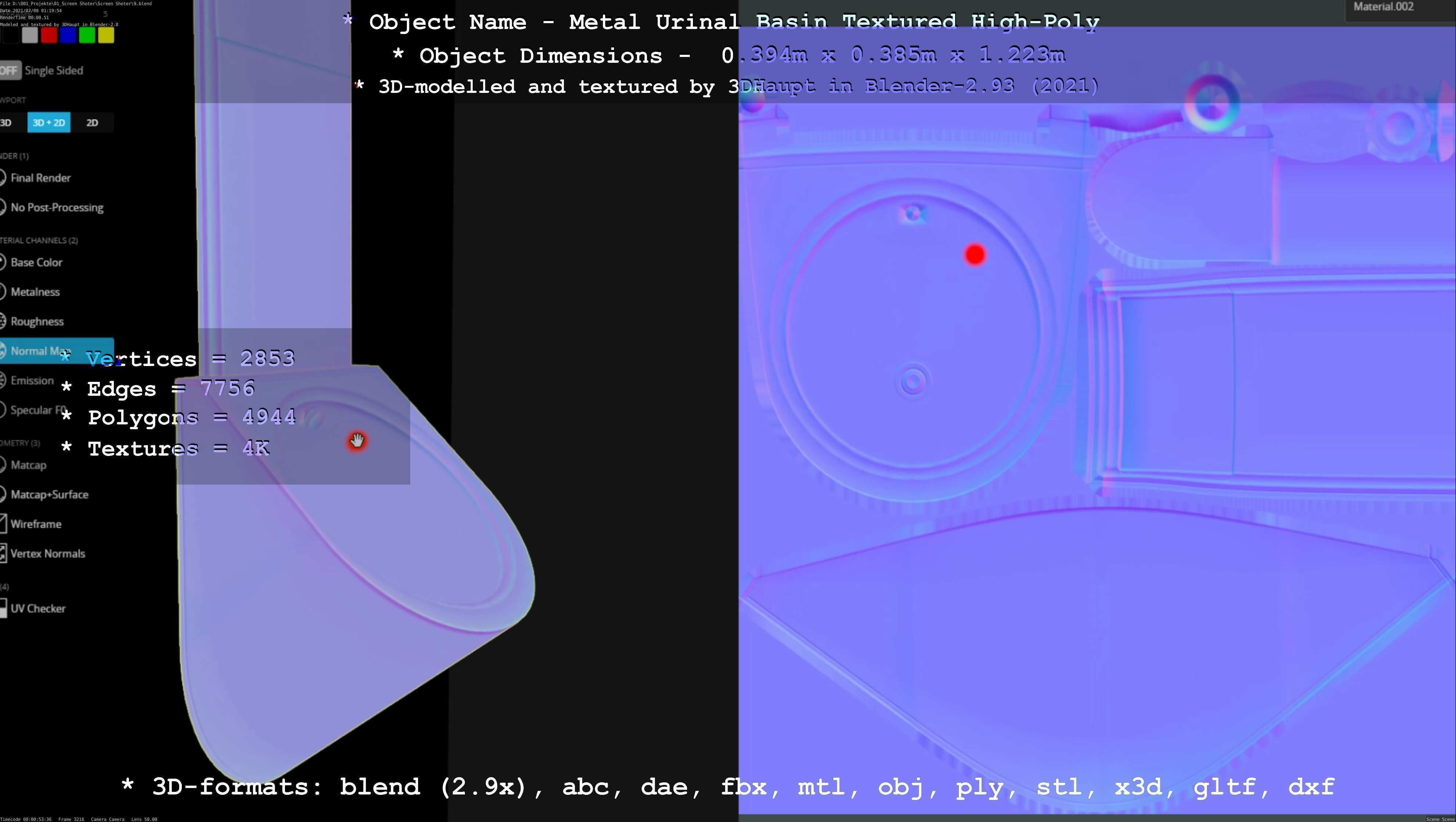 Metal Urinal Basin Textured High-Poly Version 3D model_16