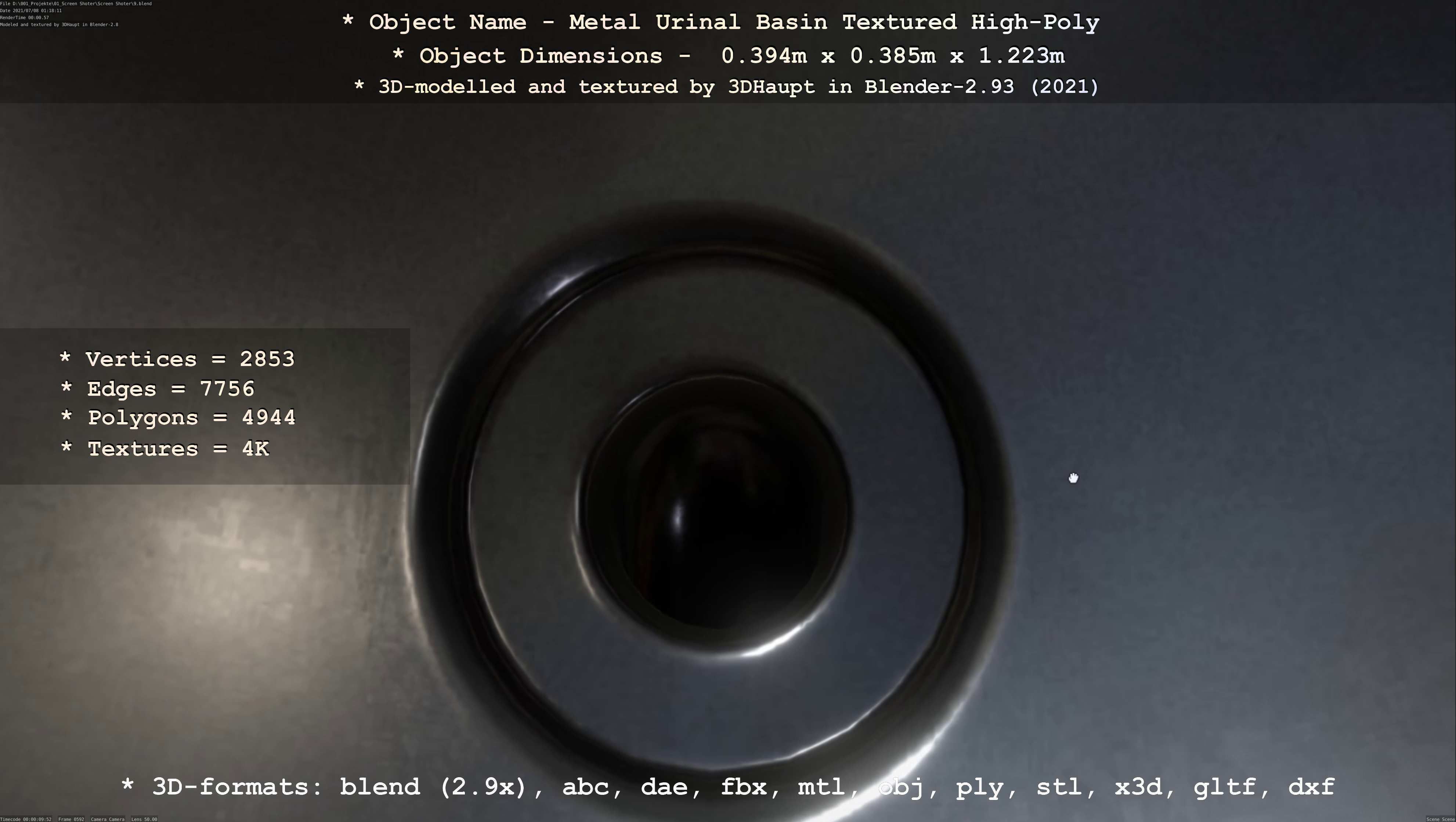 Metal Urinal Basin Textured High-Poly Version 3D model_83