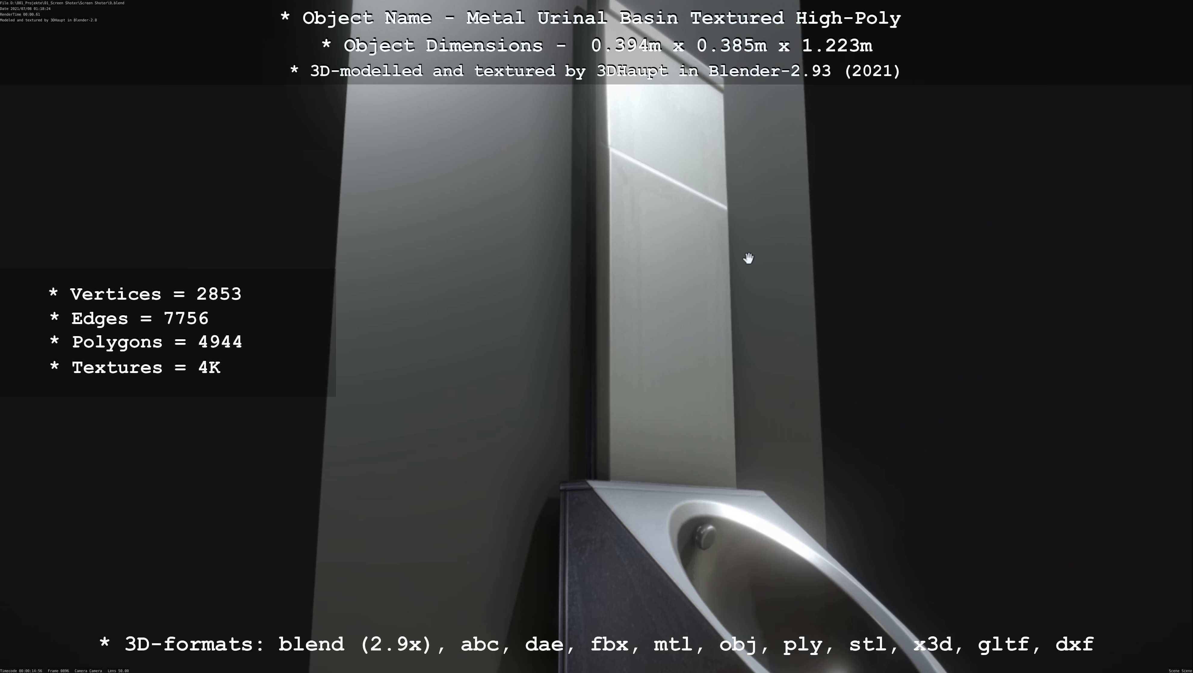 Metal Urinal Basin Textured High-Poly Version 3D model_93