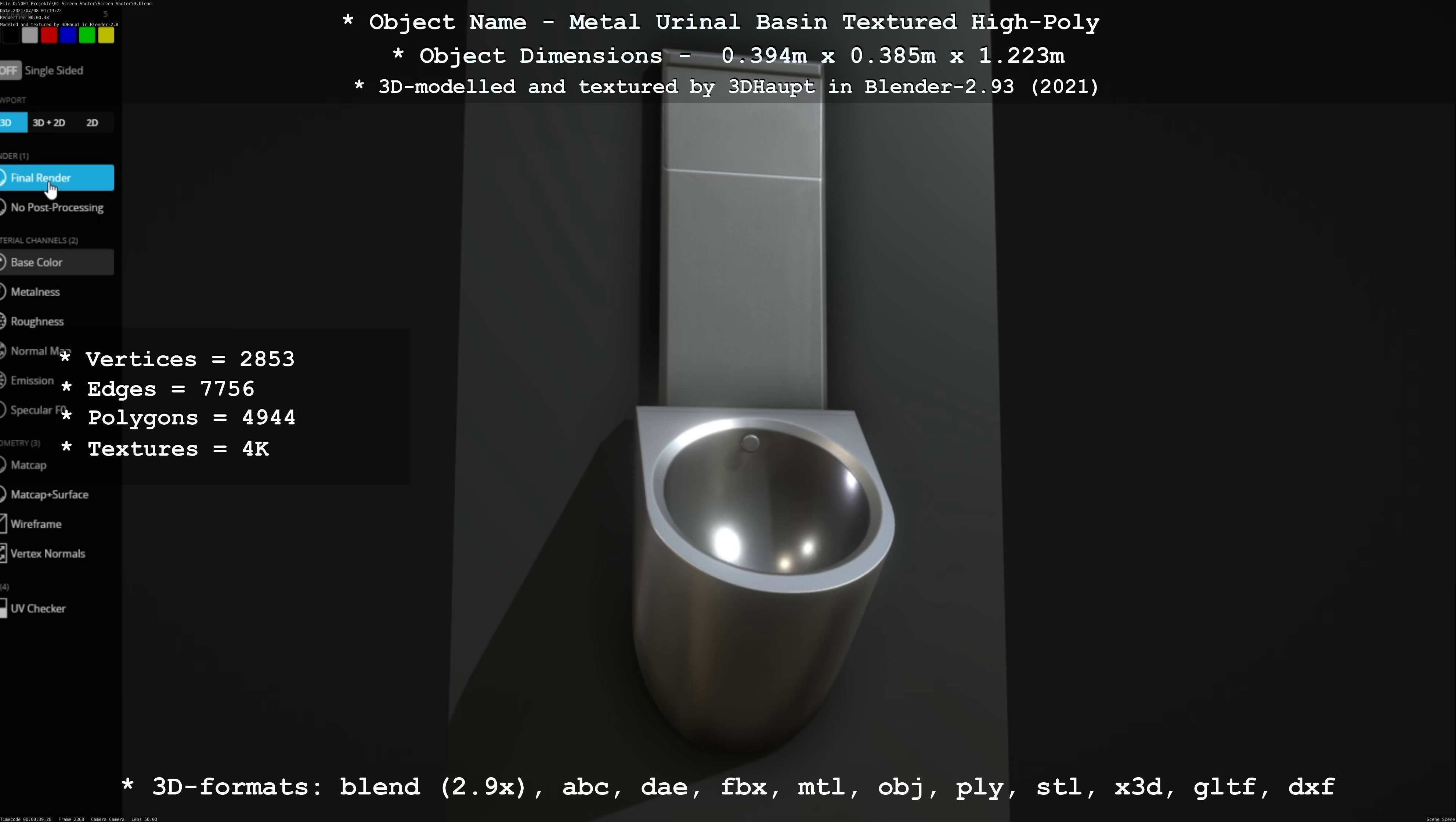 Metal Urinal Basin Textured High-Poly Version 3D model_10