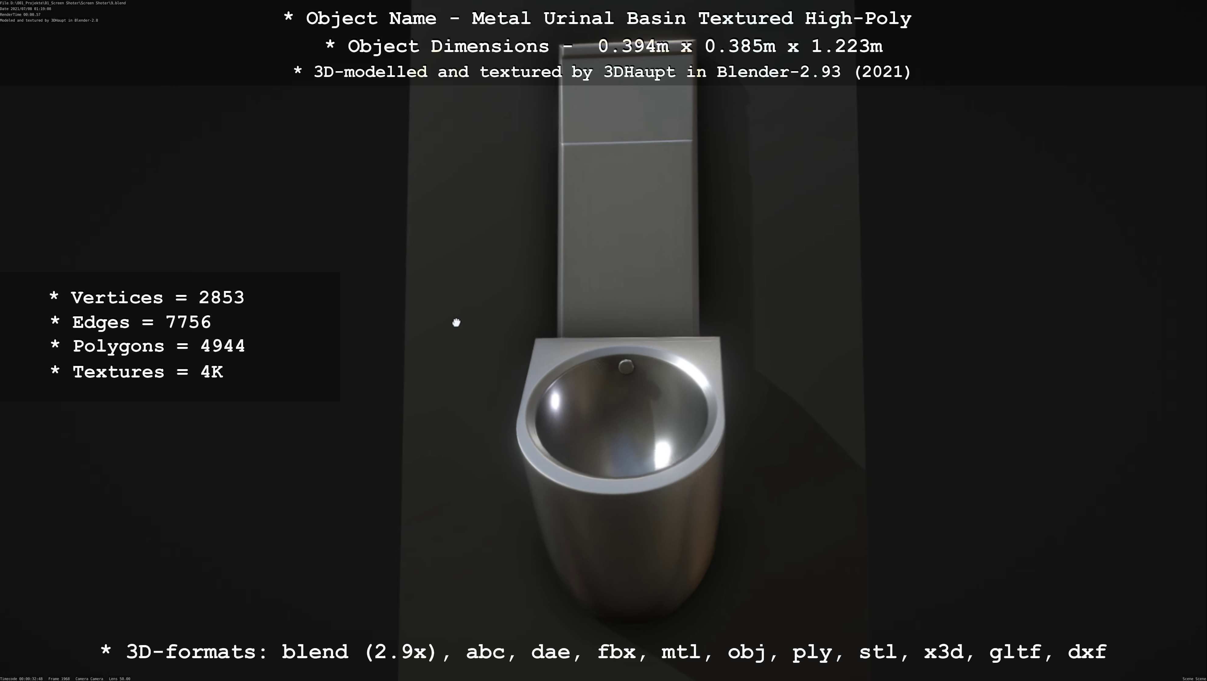 Metal Urinal Basin Textured High-Poly Version 3D model_8