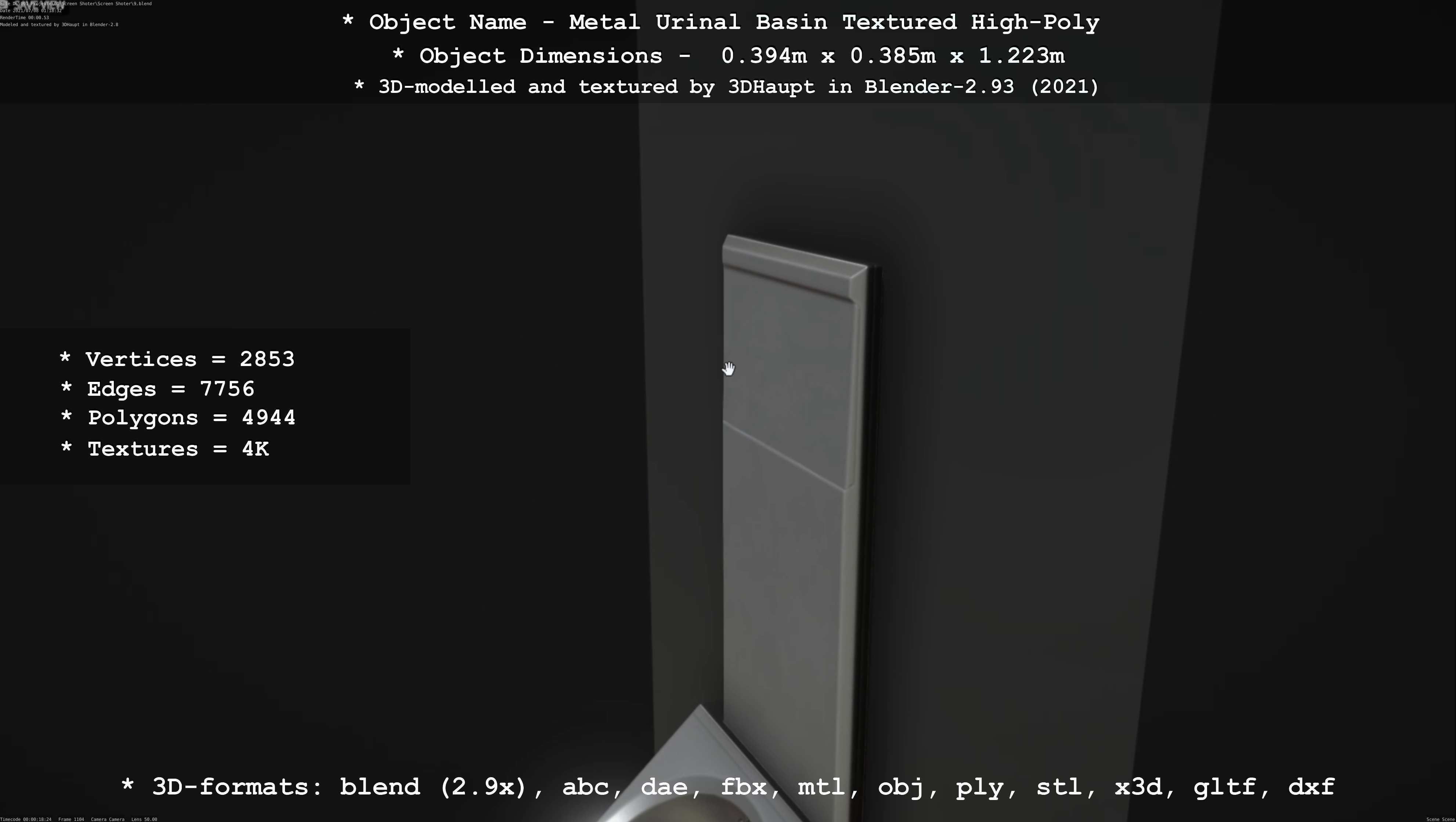 Metal Urinal Basin Textured High-Poly Version 3D model_100