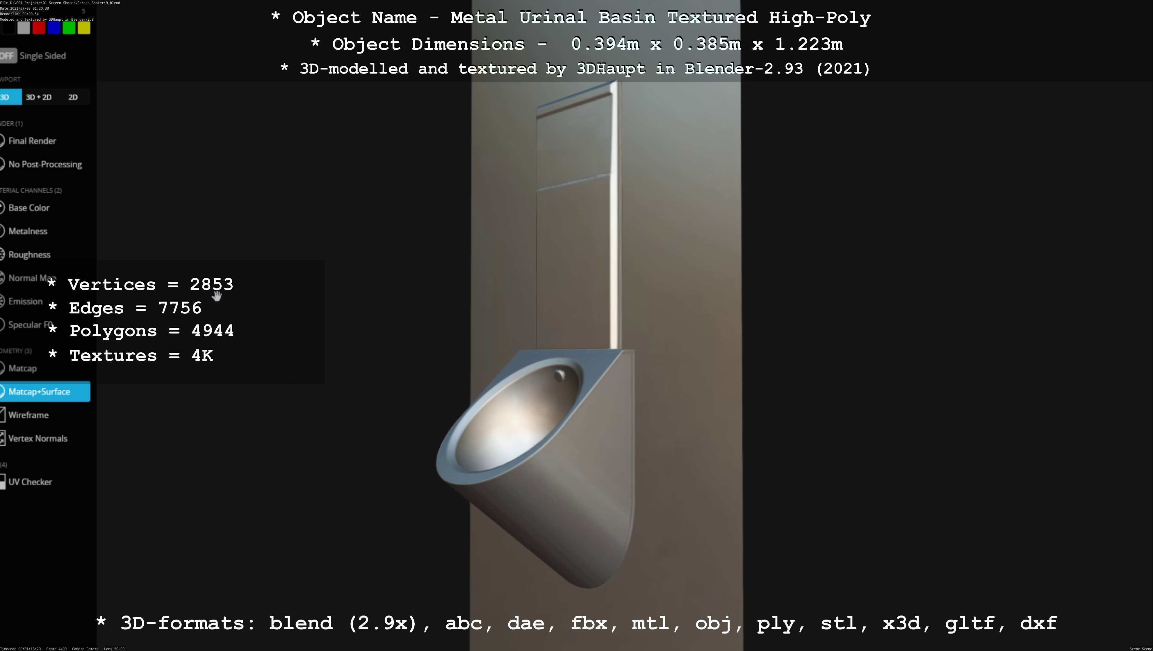 Metal Urinal Basin Textured High-Poly Version 3D model_58