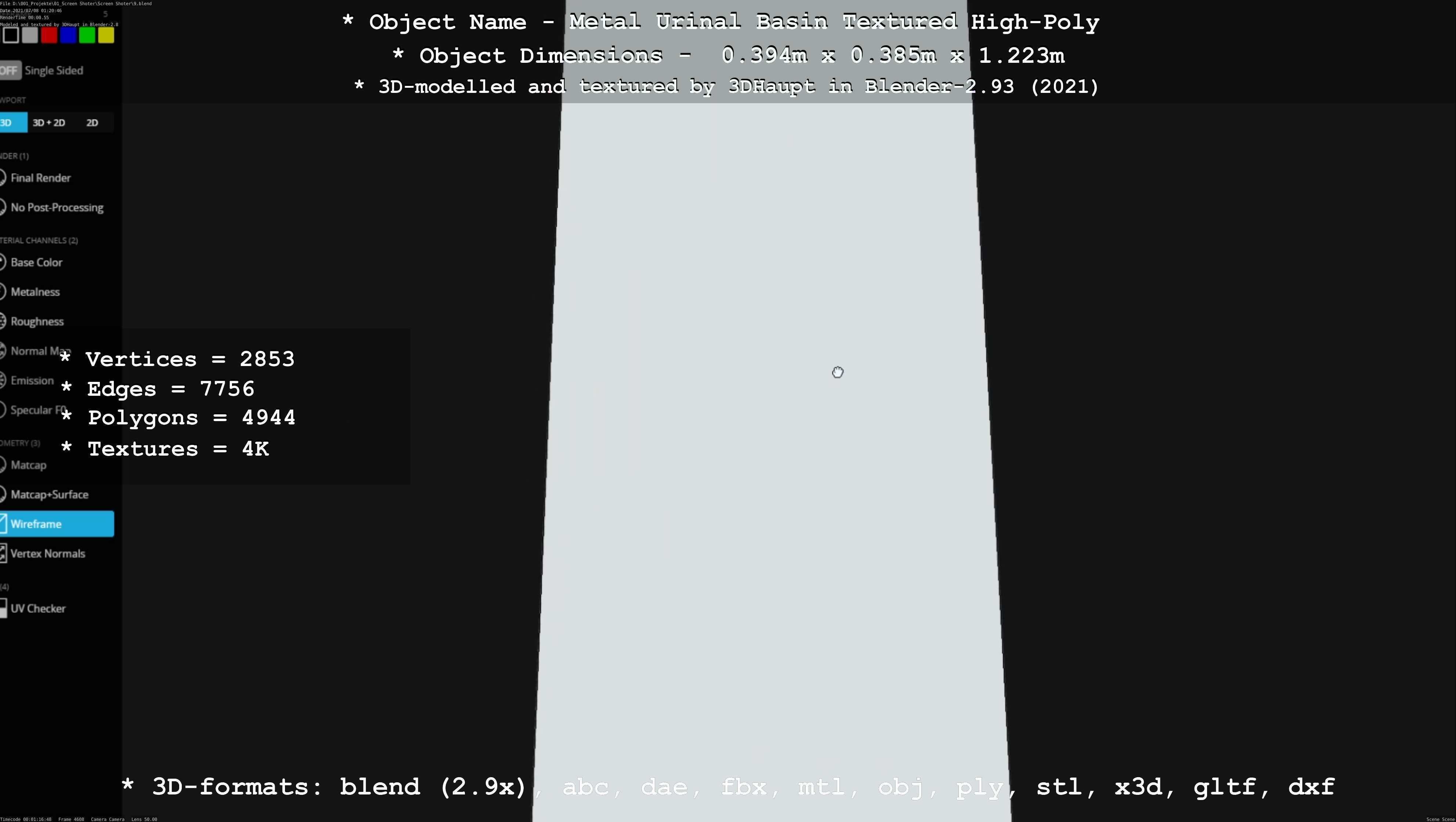 Metal Urinal Basin Textured High-Poly Version 3D model_66