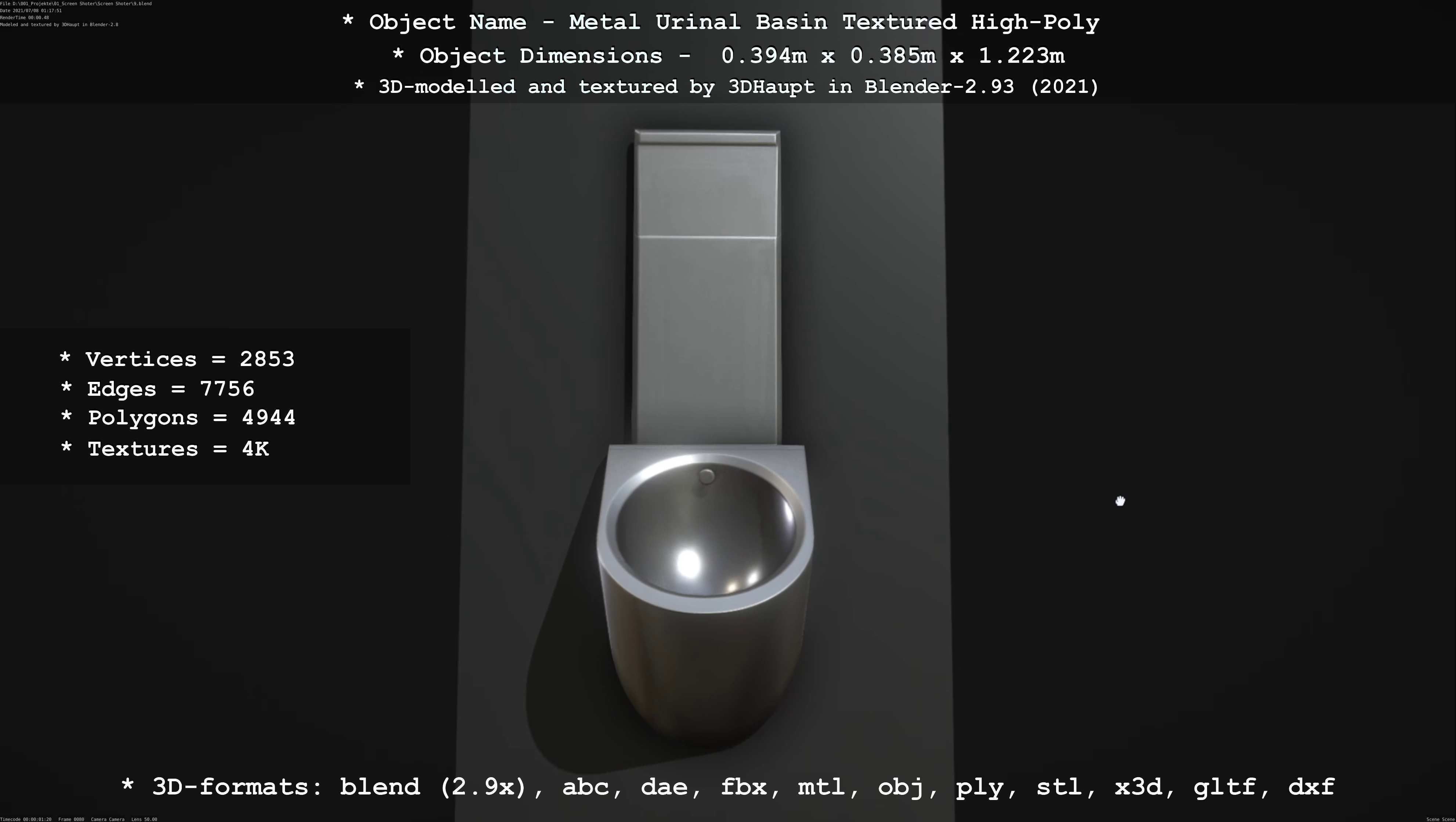 Metal Urinal Basin Textured High-Poly Version 3D model_21