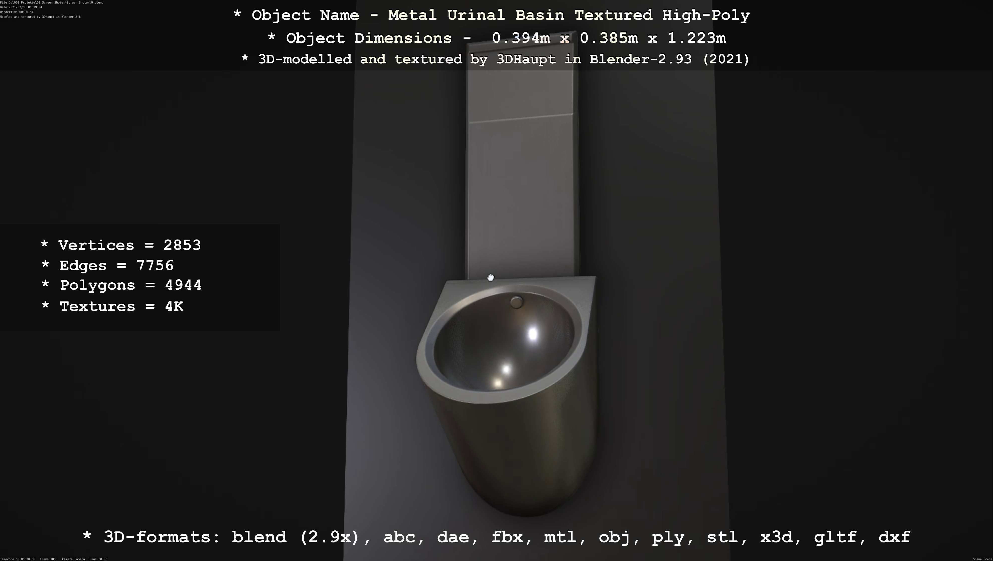 Metal Urinal Basin Textured High-Poly Version 3D model_7