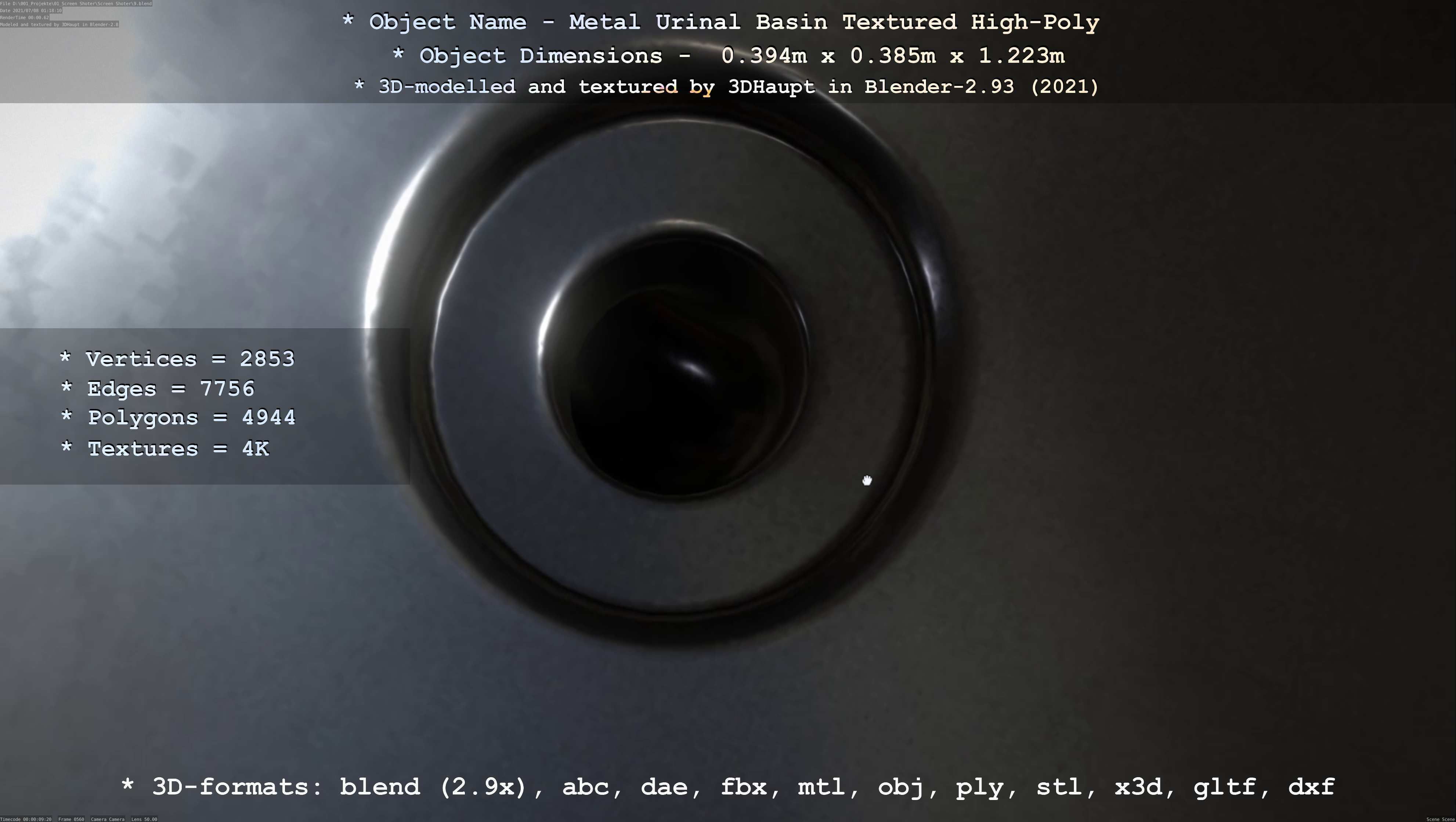 Metal Urinal Basin Textured High-Poly Version 3D model_82