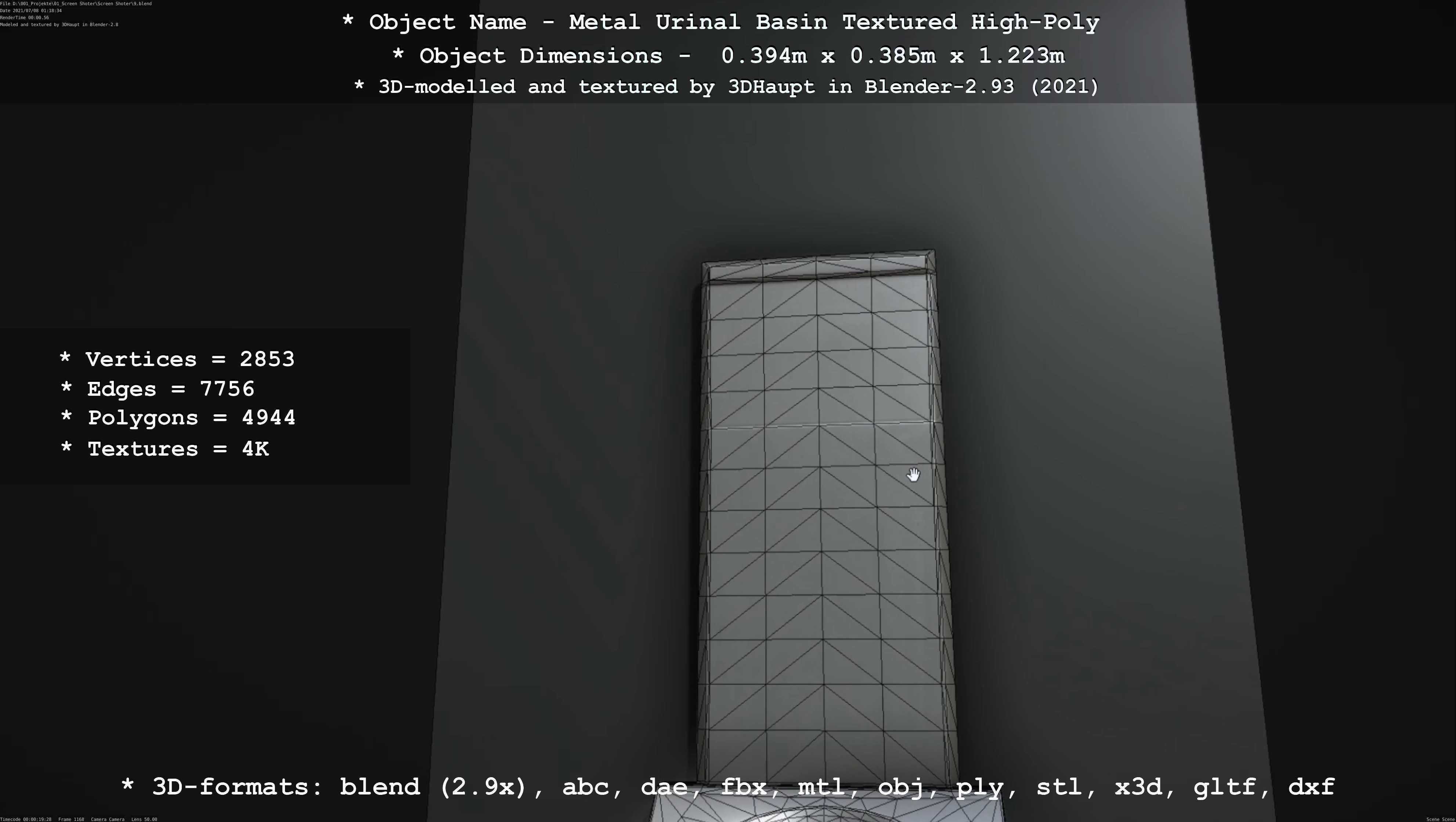 Metal Urinal Basin Textured High-Poly Version 3D model_102