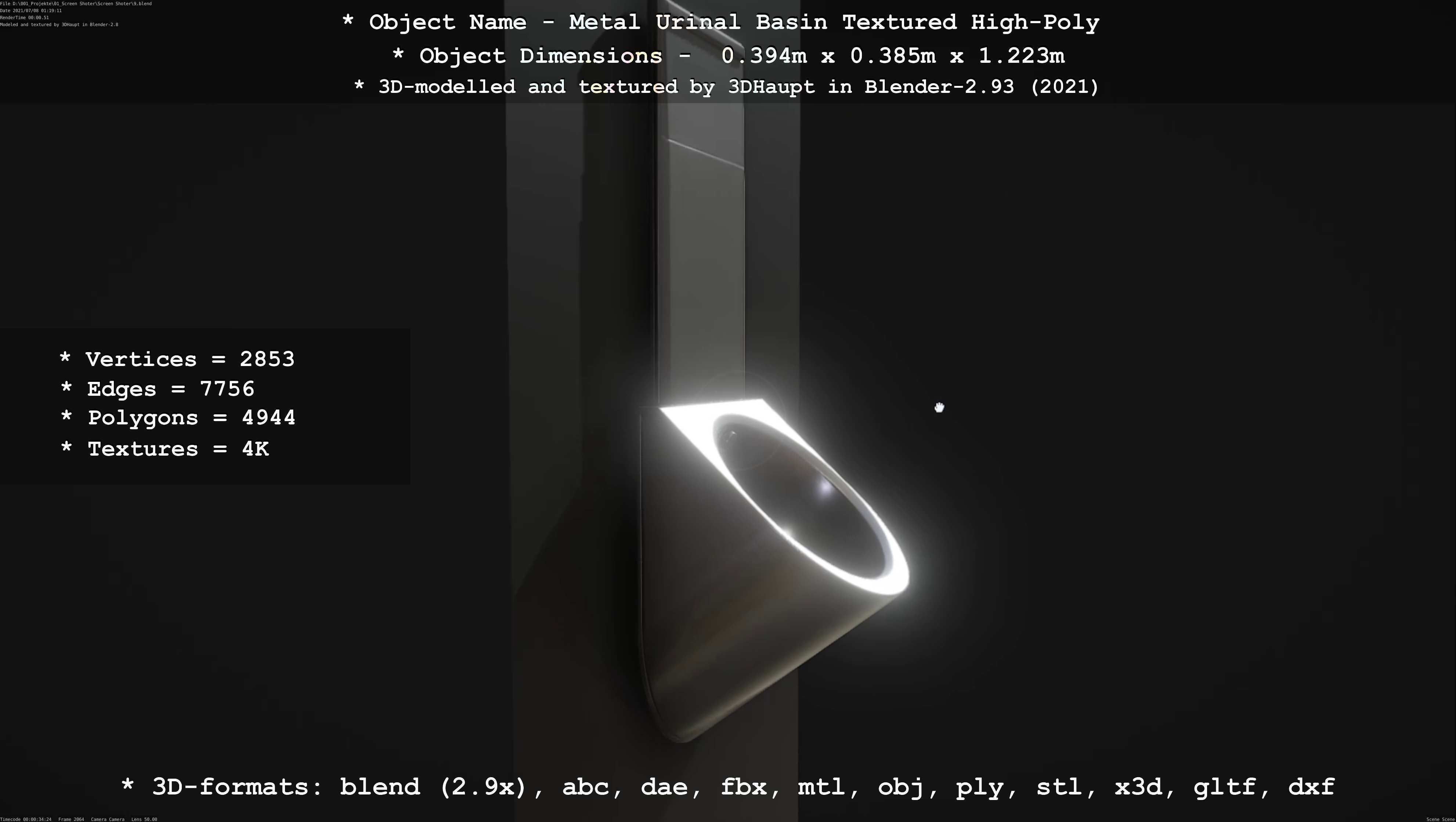 Metal Urinal Basin Textured High-Poly Version 3D model_44