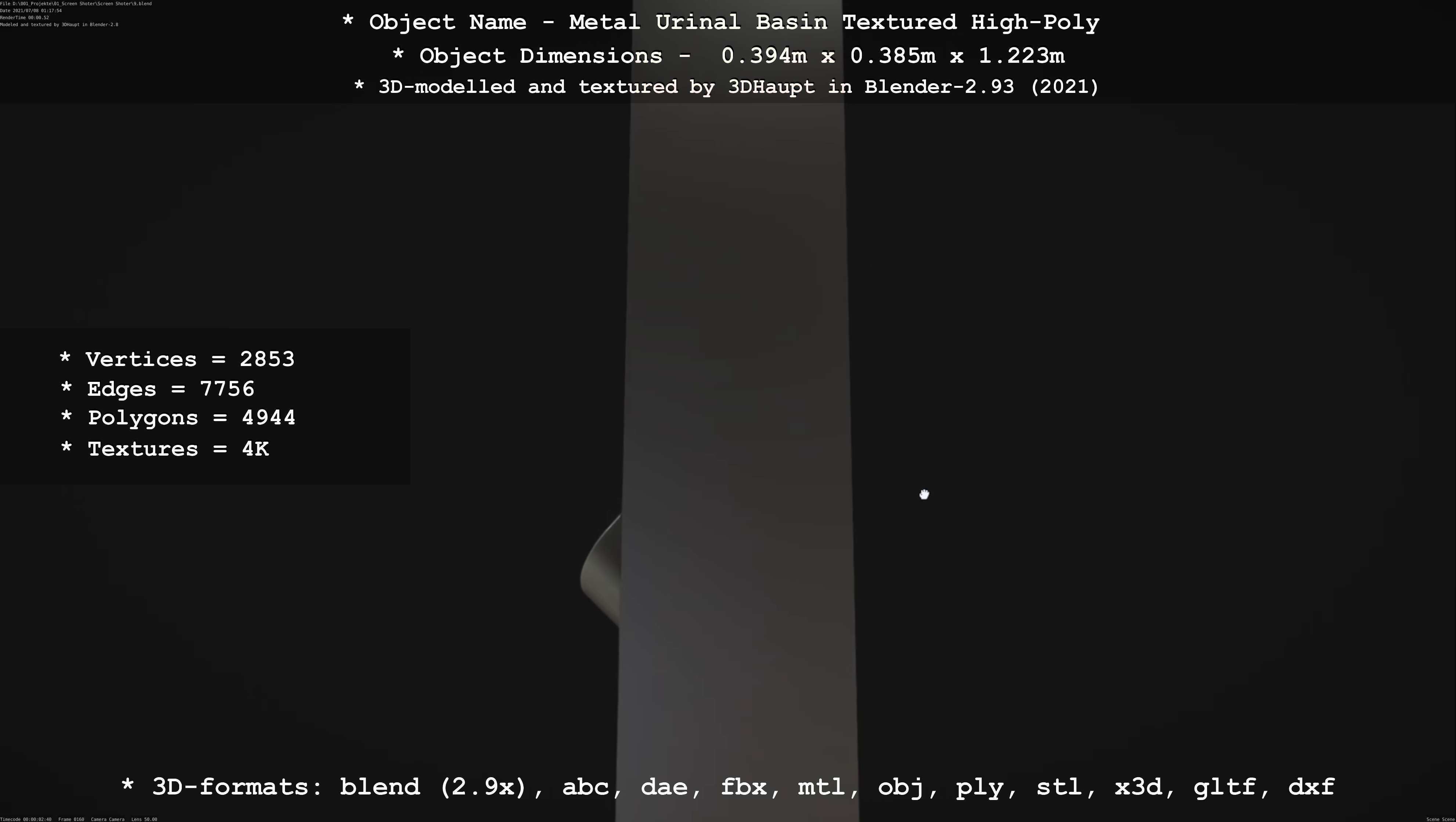 Metal Urinal Basin Textured High-Poly Version 3D model_69