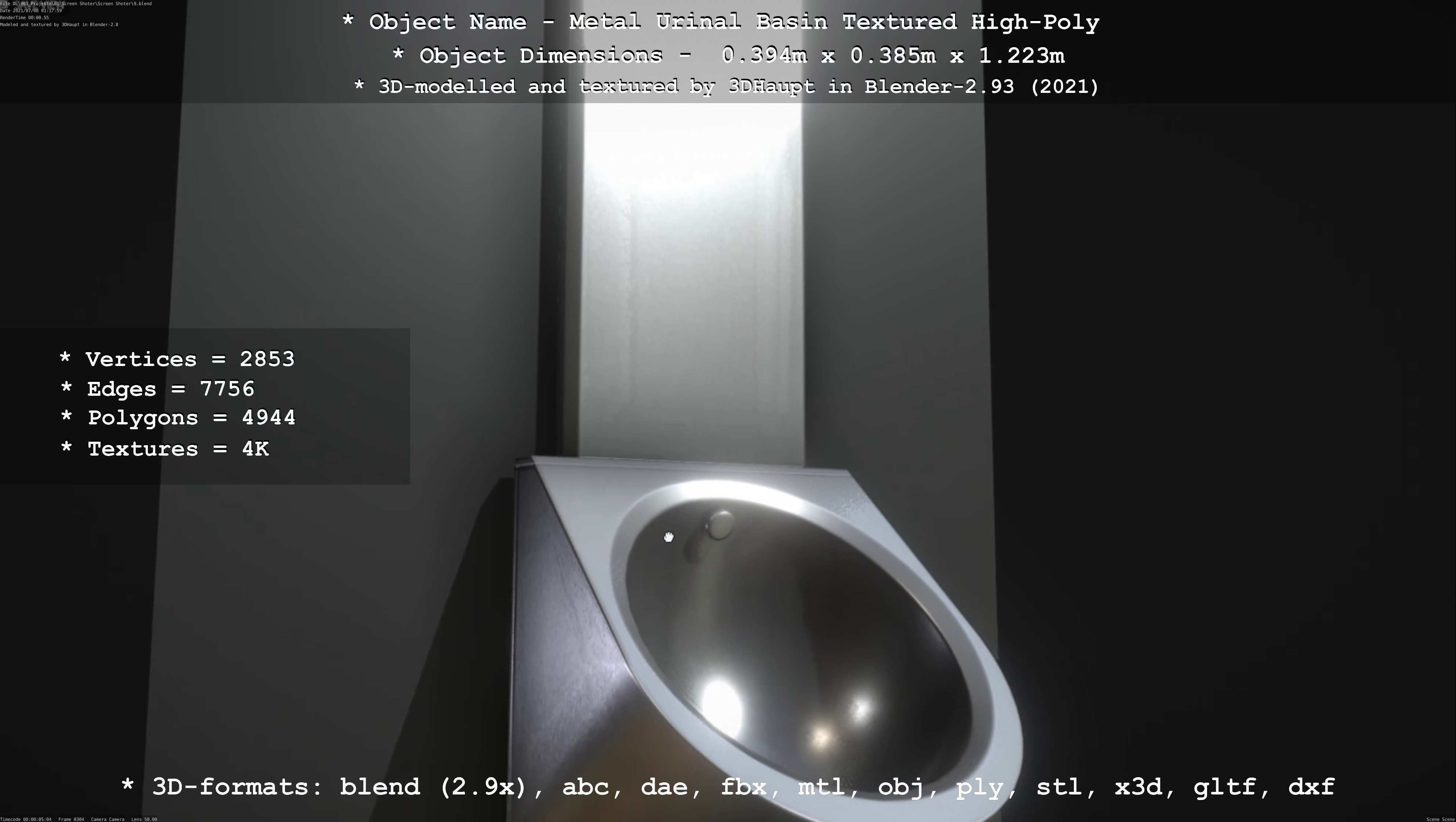 Metal Urinal Basin Textured High-Poly Version 3D model_73