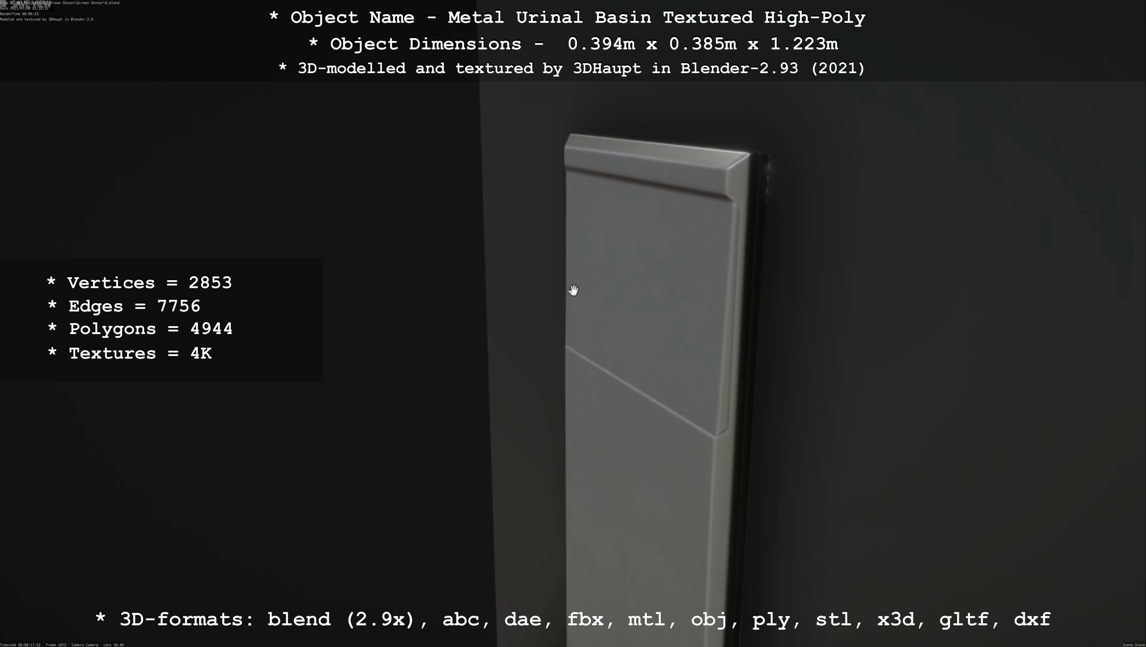 Metal Urinal Basin Textured High-Poly Version 3D model_99