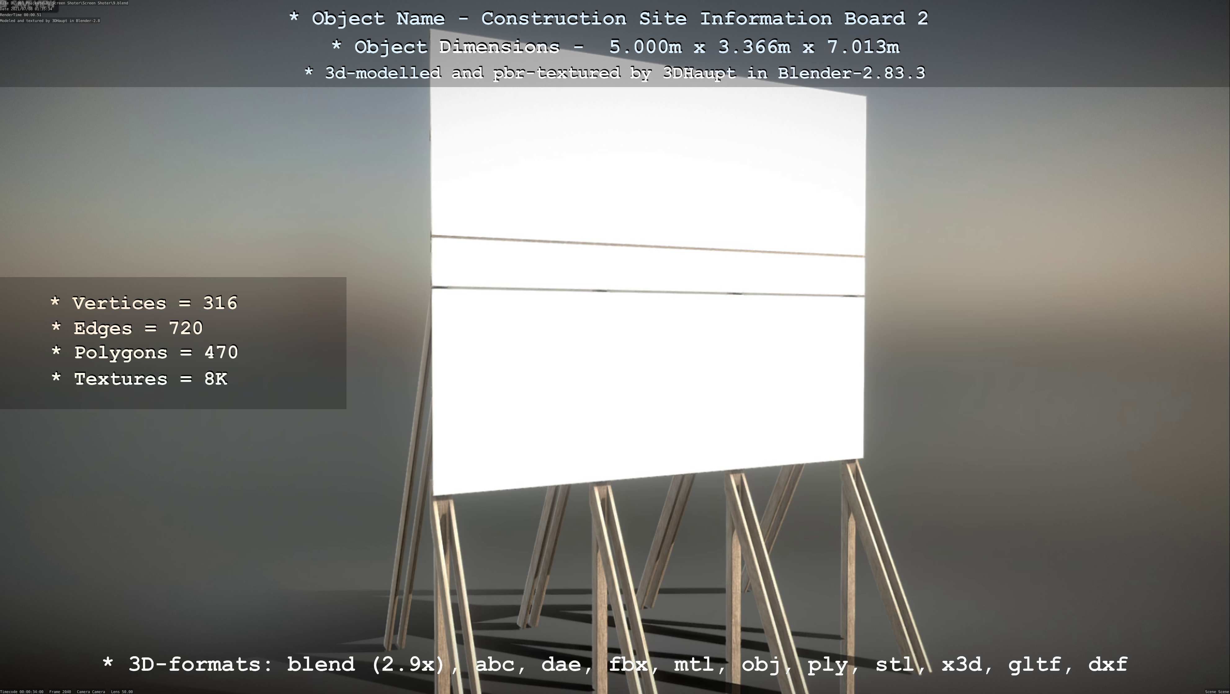 3D model Construction Site Information Board 2 VR / AR / lowpoly