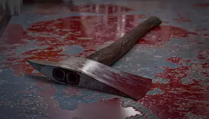 Realistic High-Poly Bloody Axe