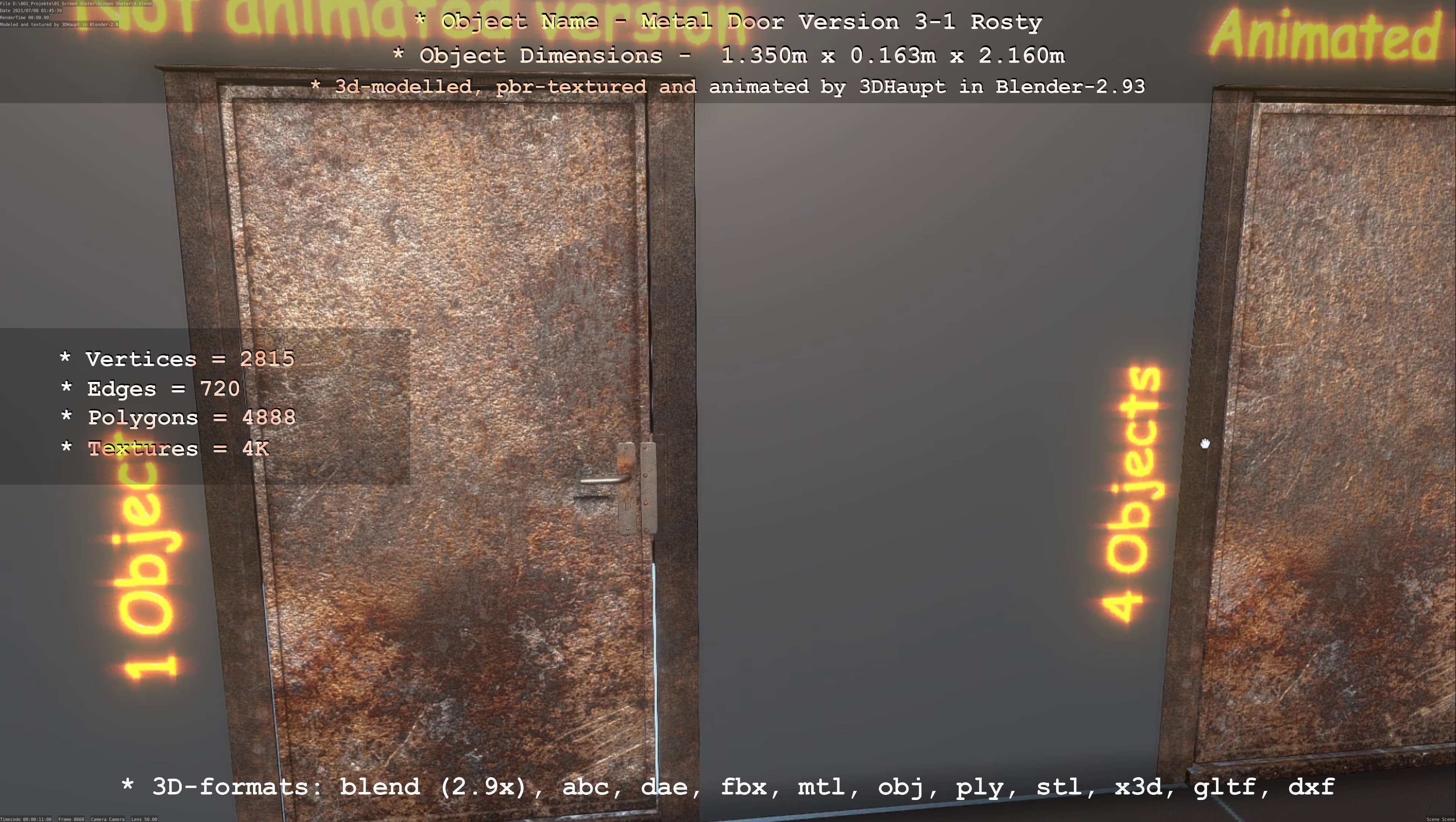 Animated Metal Door Version 3 Rusty Low-poly 3D model_78