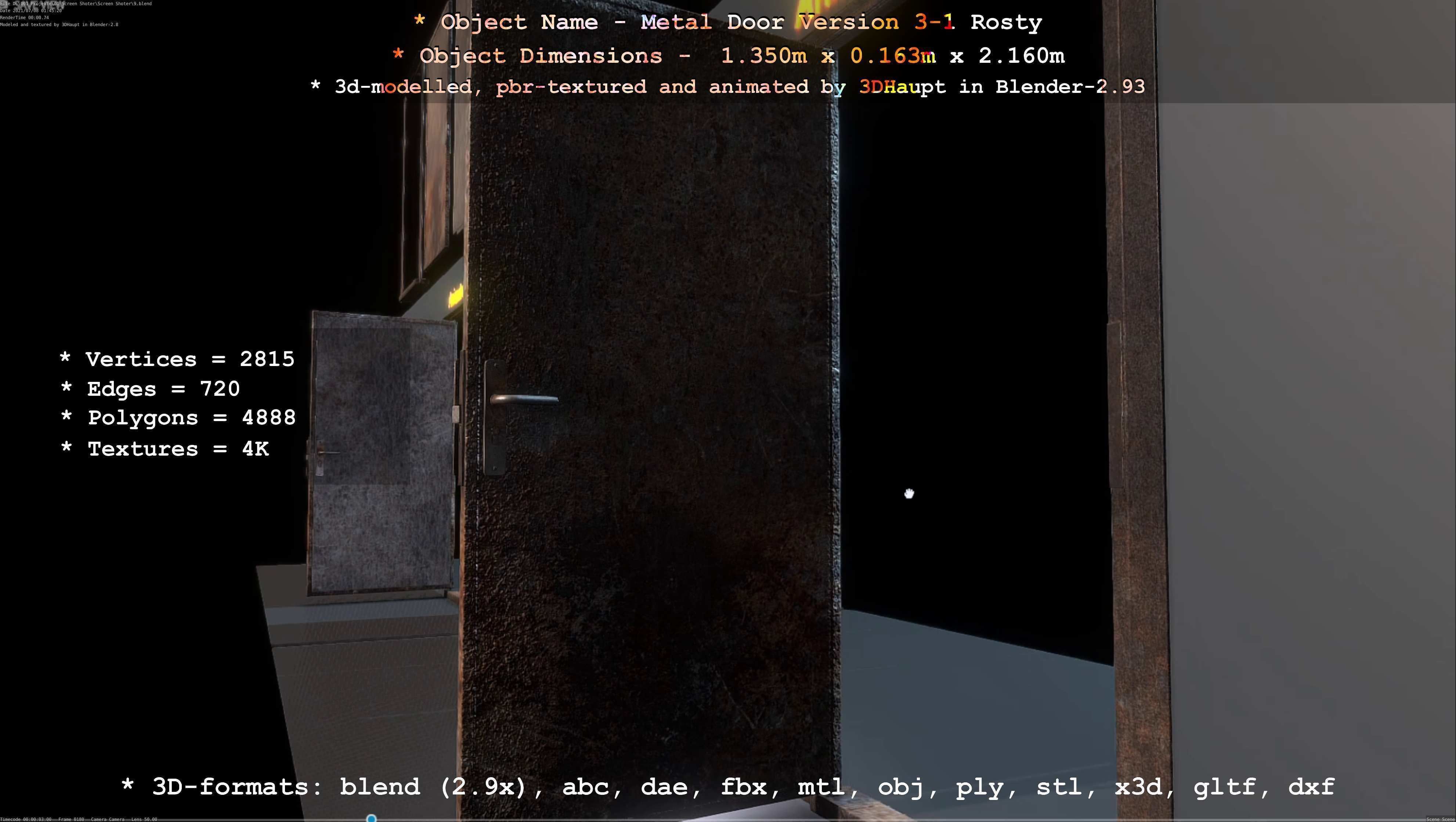 Animated Metal Door Version 3 Rusty Low-poly 3D model_87