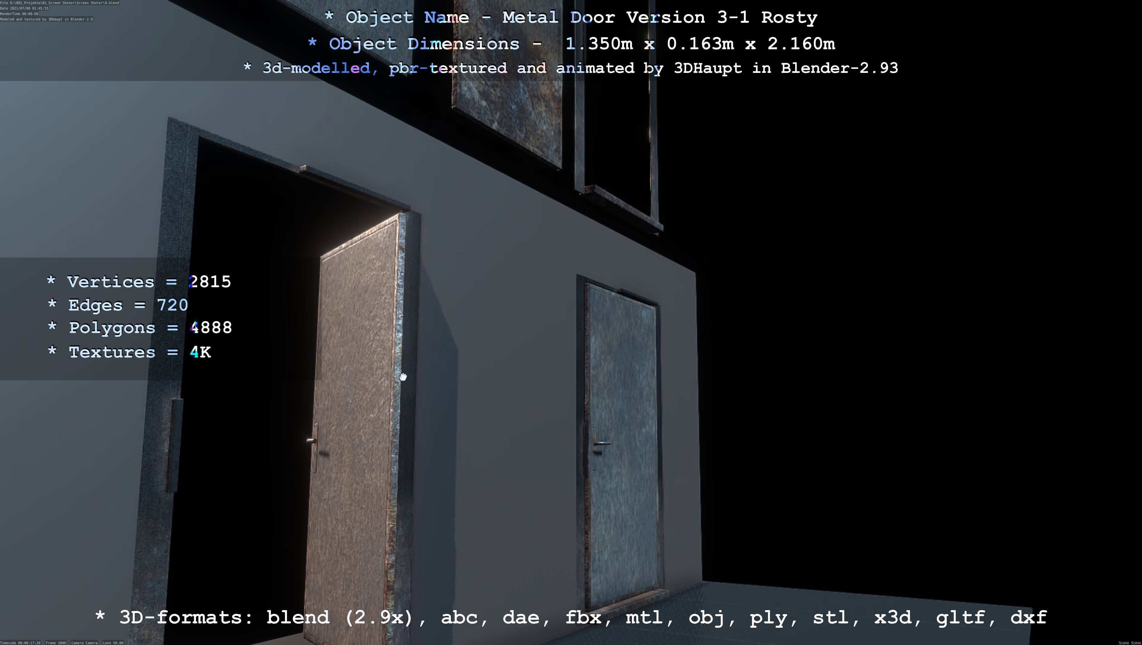 Animated Metal Door Version 3 Rusty Low-poly 3D model_68