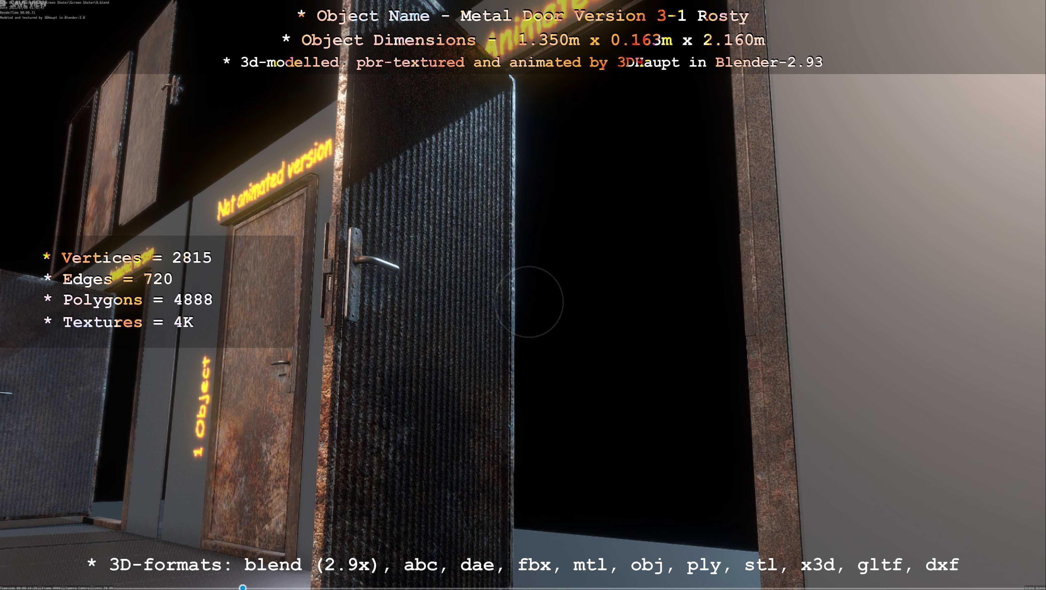 Animated Metal Door Version 3 Rusty Low-poly 3D model_71