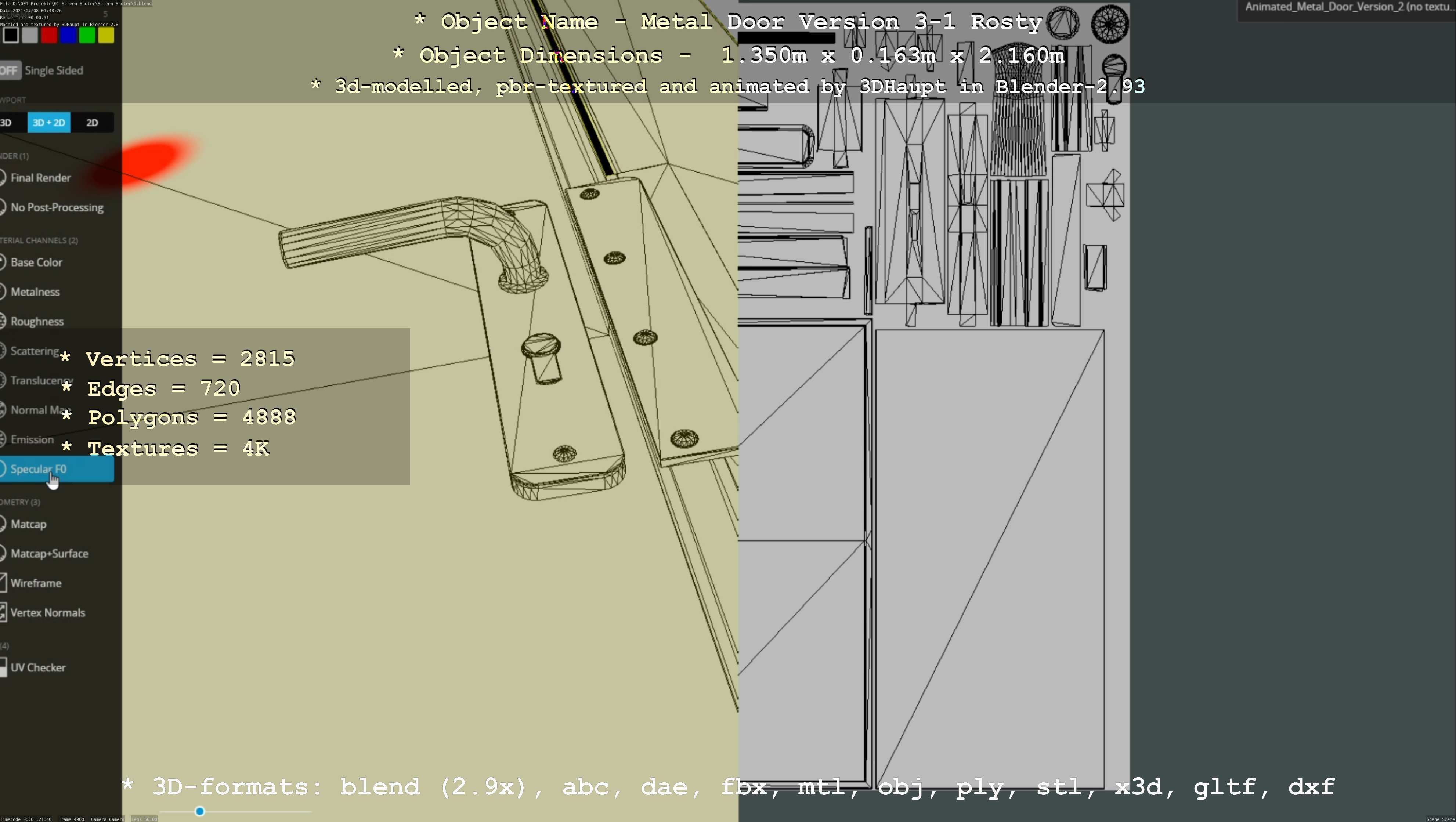 Animated Metal Door Version 3 Rusty Low-poly 3D model_7
