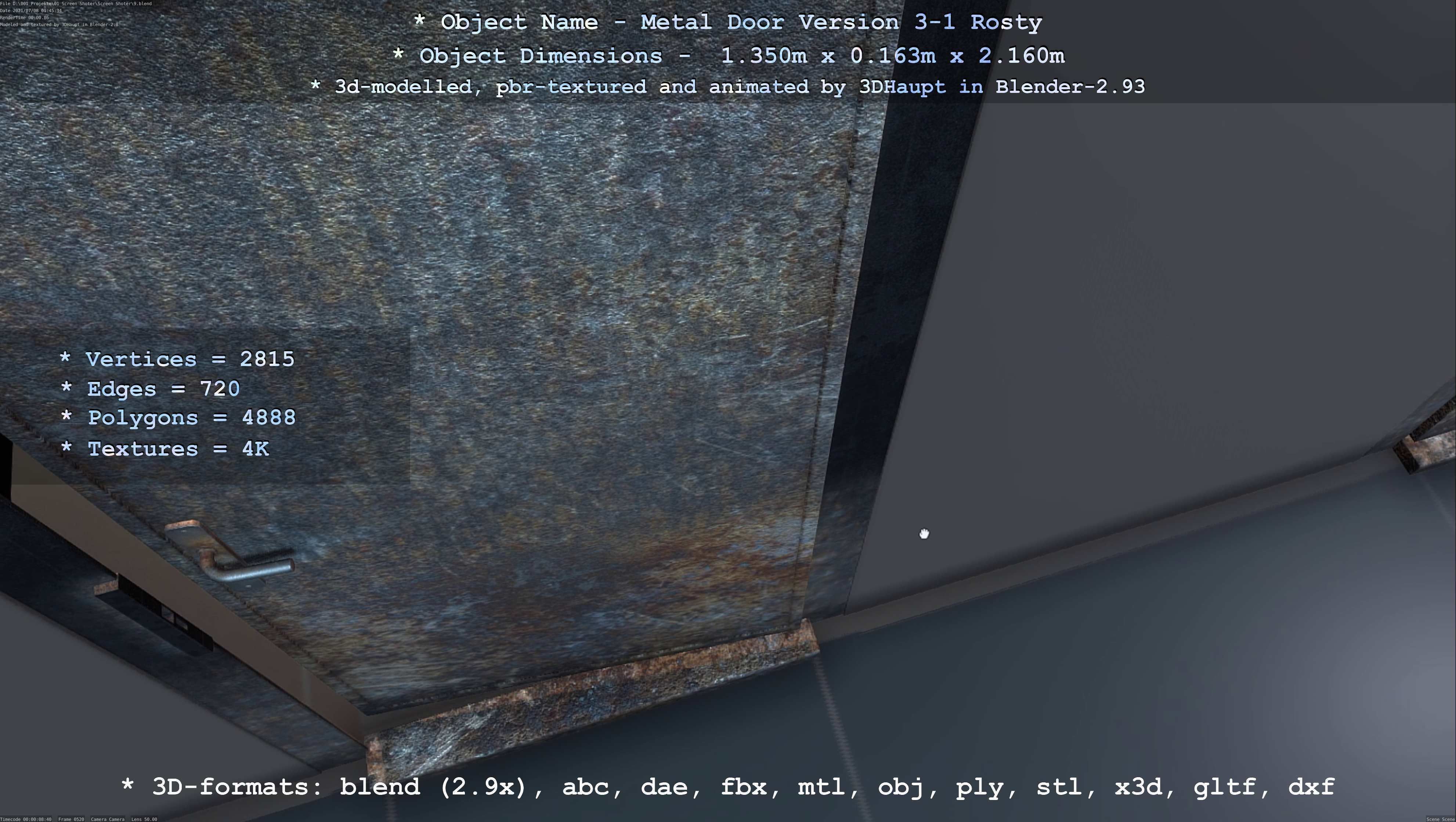Animated Metal Door Version 3 Rusty Low-poly 3D model_80
