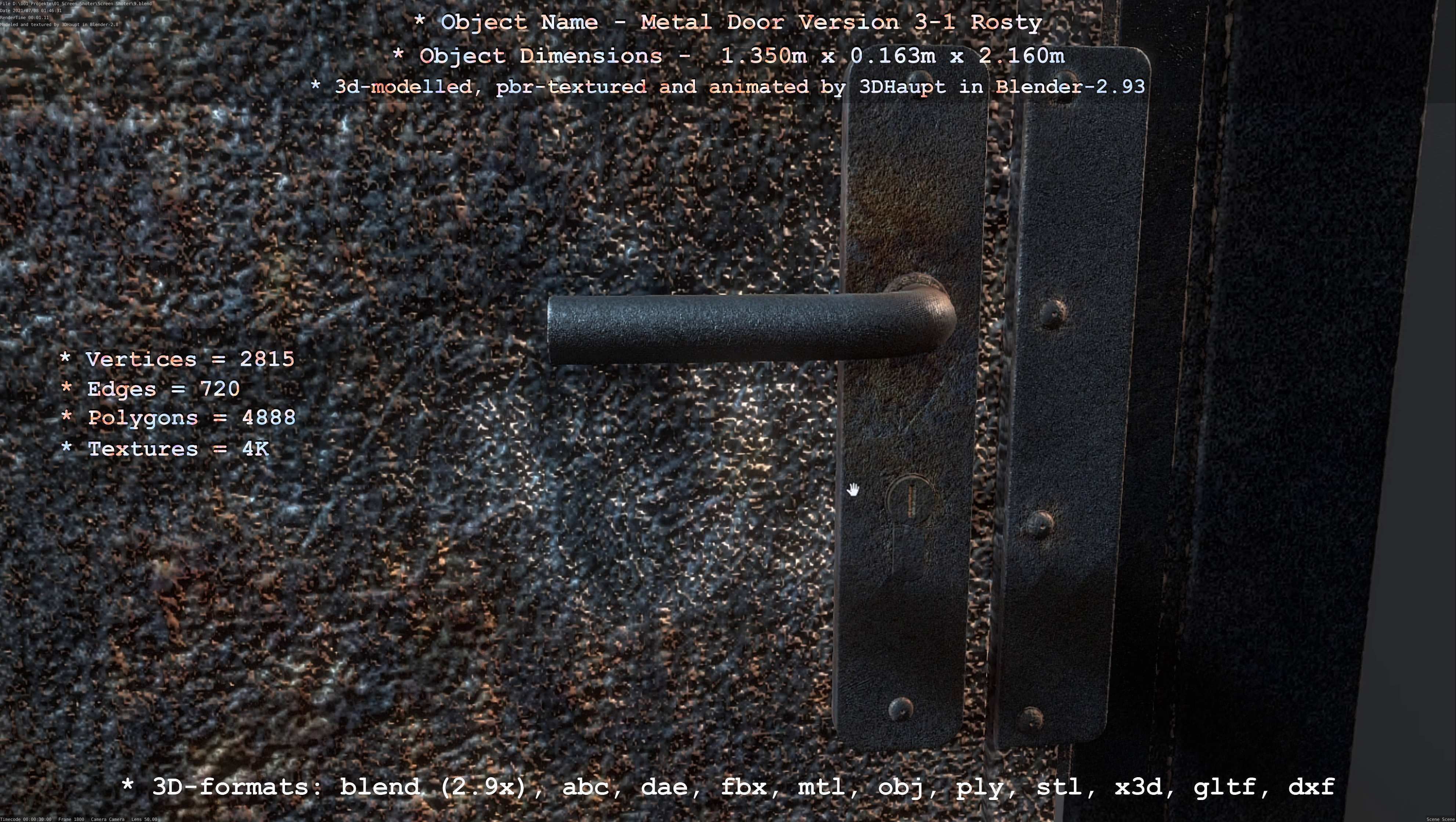 Animated Metal Door Version 3 Rusty Low-poly 3D model_22