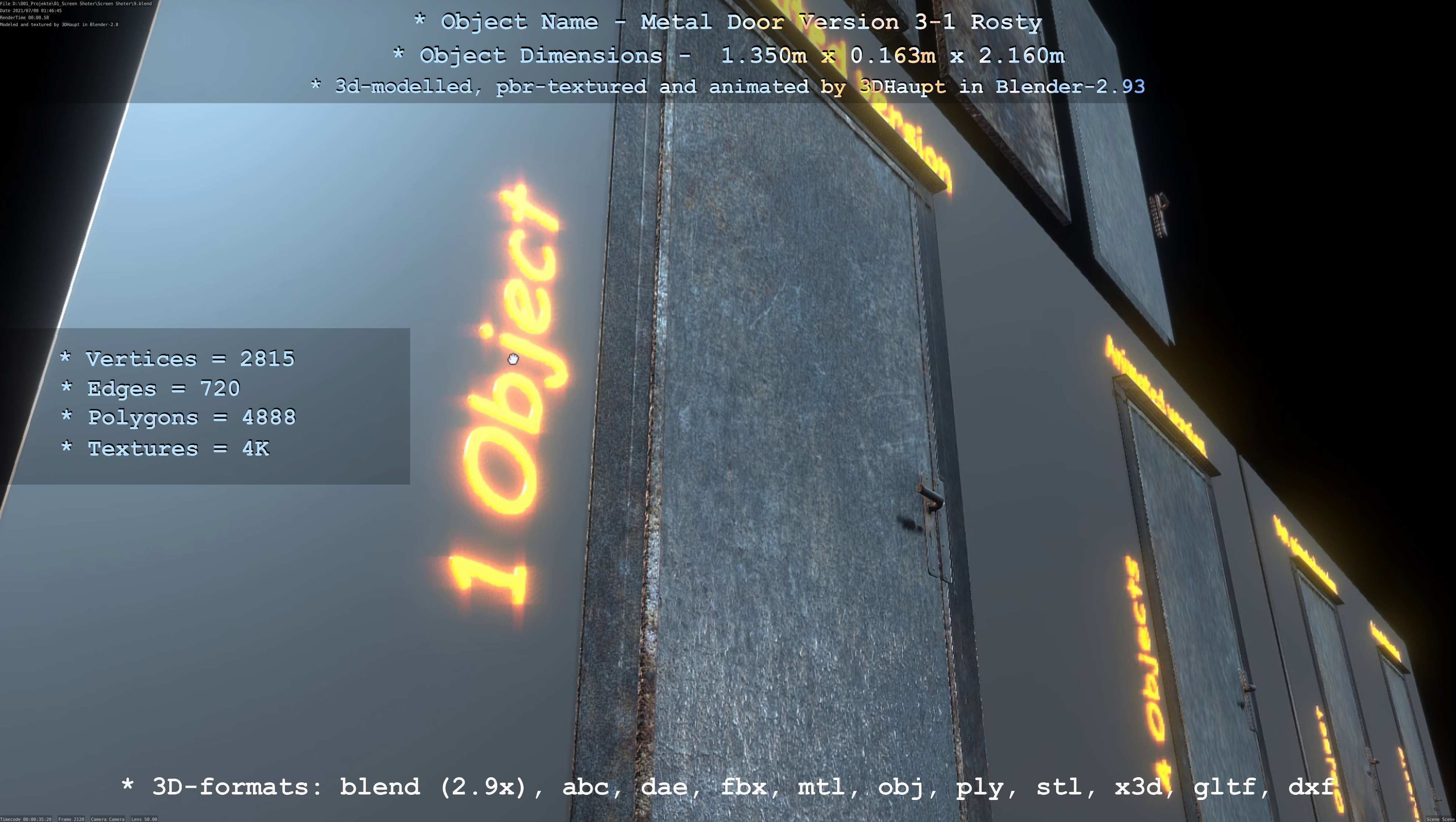 Animated Metal Door Version 3 Rusty Low-poly 3D model_42