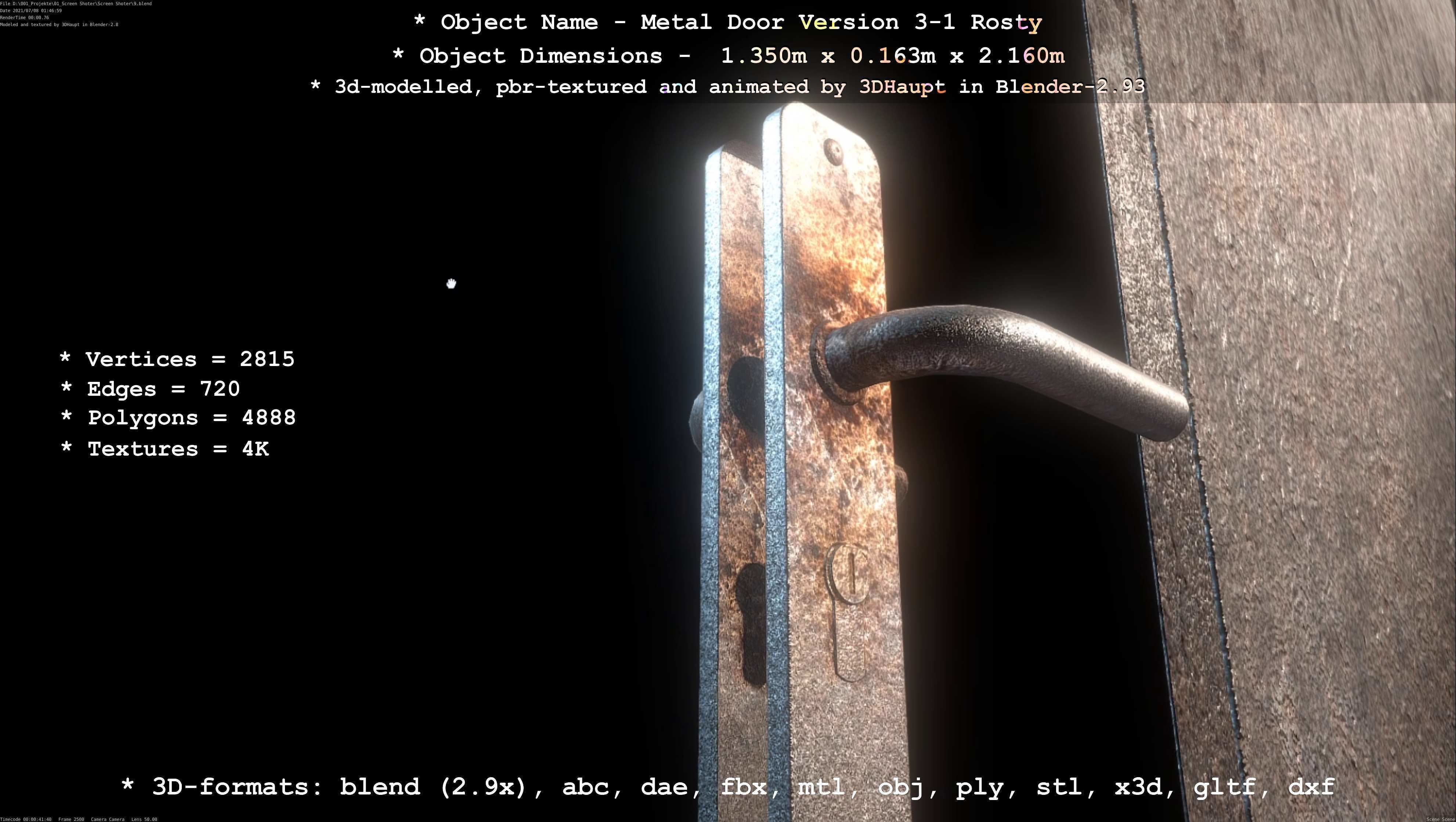 Animated Metal Door Version 3 Rusty Low-poly 3D model_25