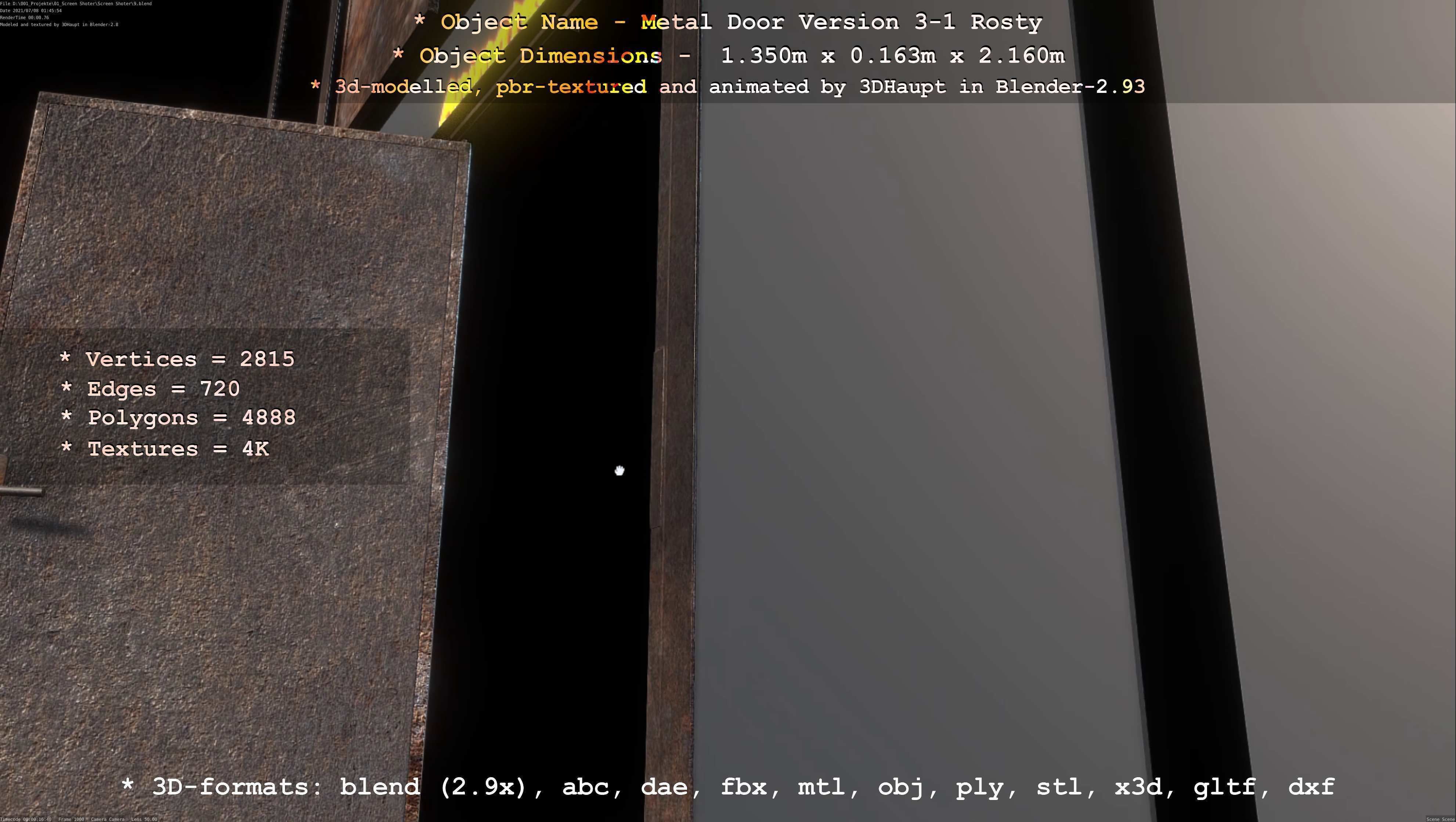 Animated Metal Door Version 3 Rusty Low-poly 3D model_69