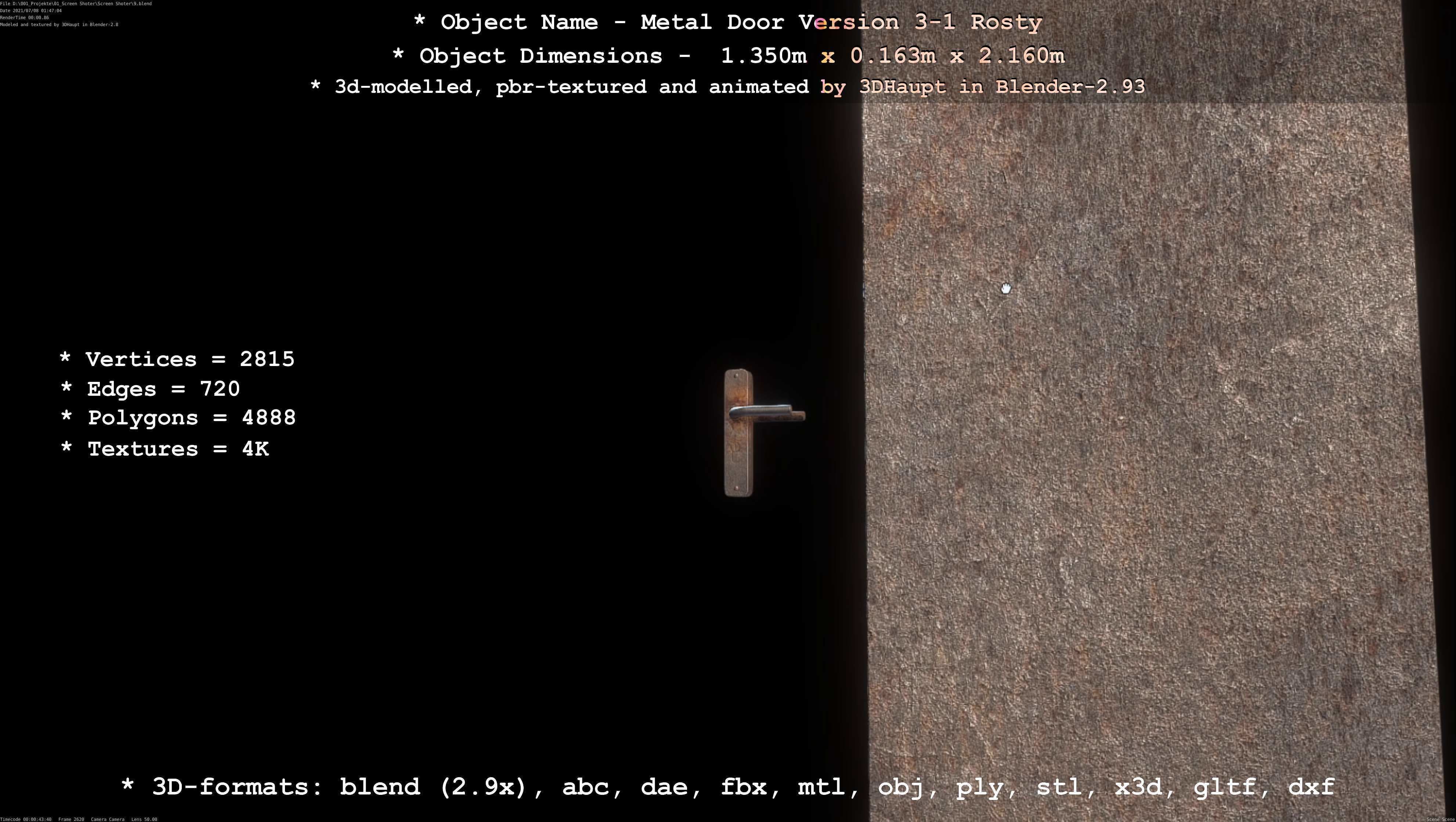 Animated Metal Door Version 3 Rusty Low-poly 3D model_30